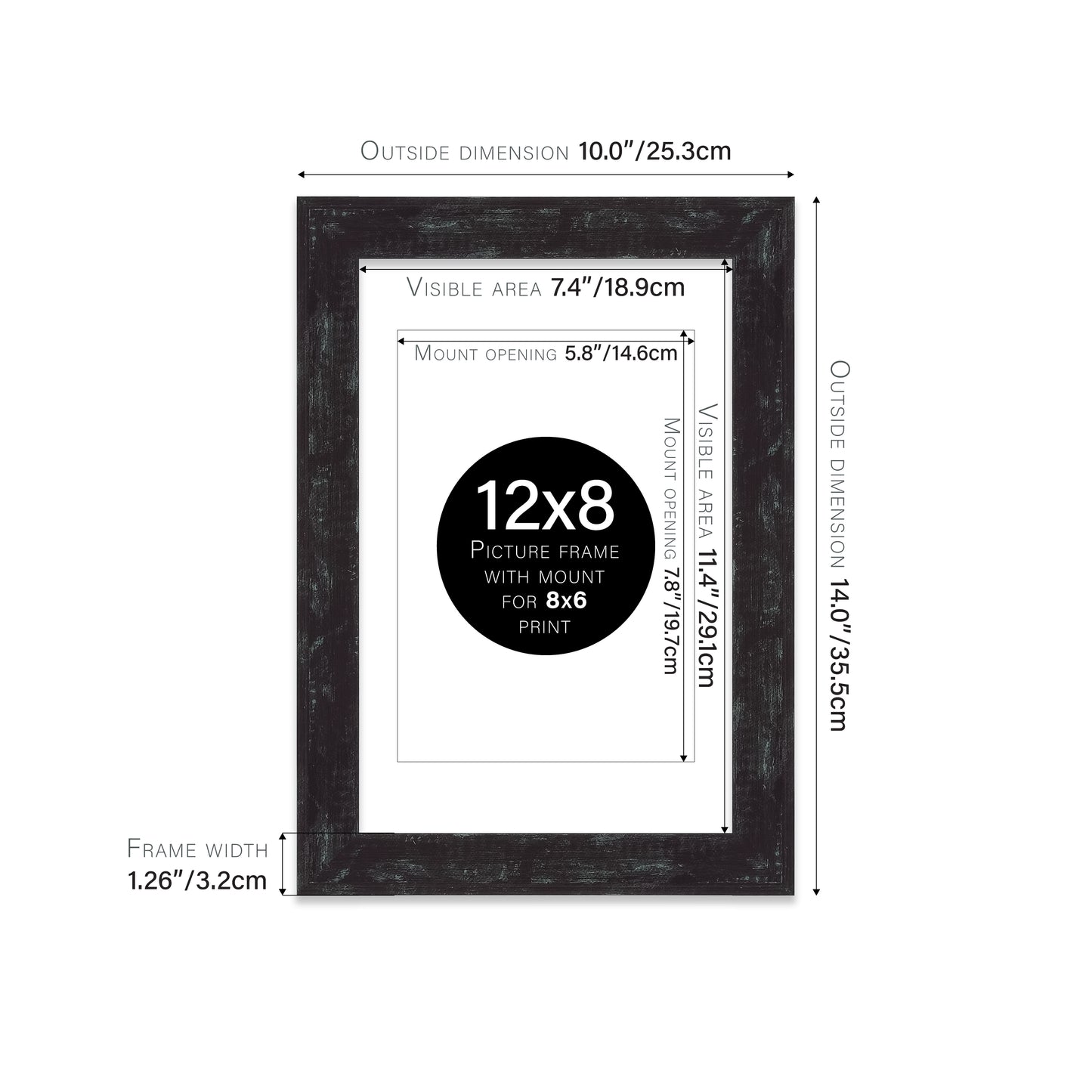 Distressed Black Picture Frame 32mm Edge
