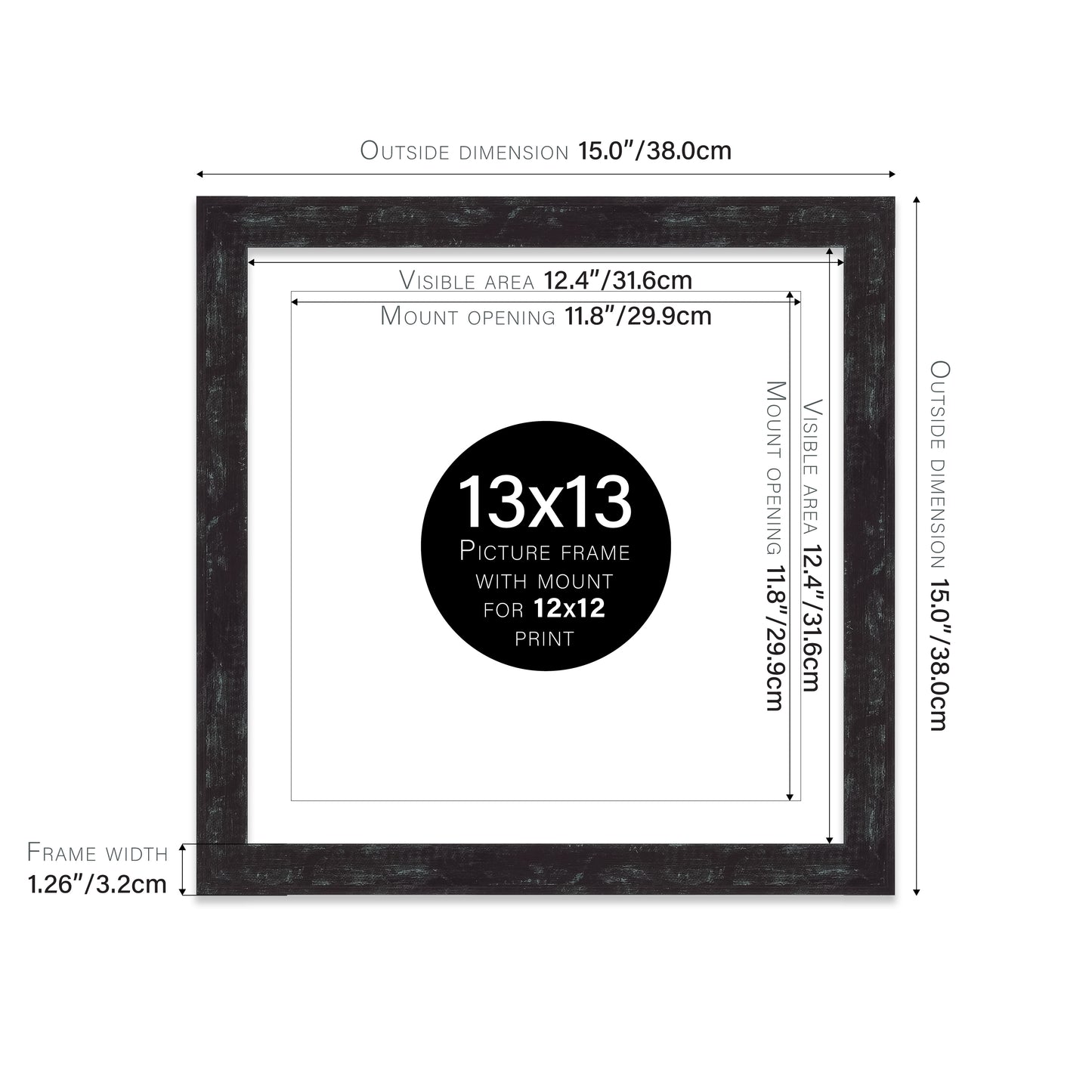 Distressed Black Picture Frame 32mm Edge