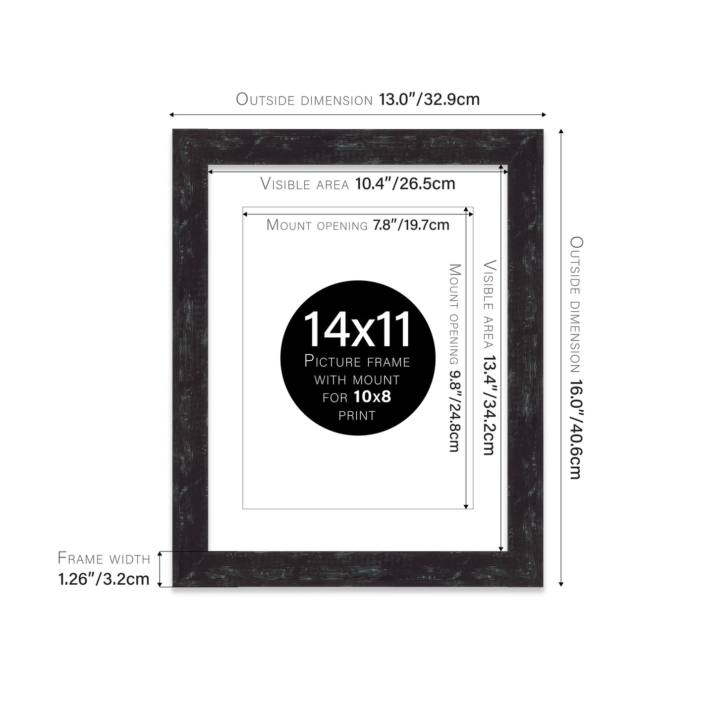 Distressed Black Picture Frame 32mm Edge