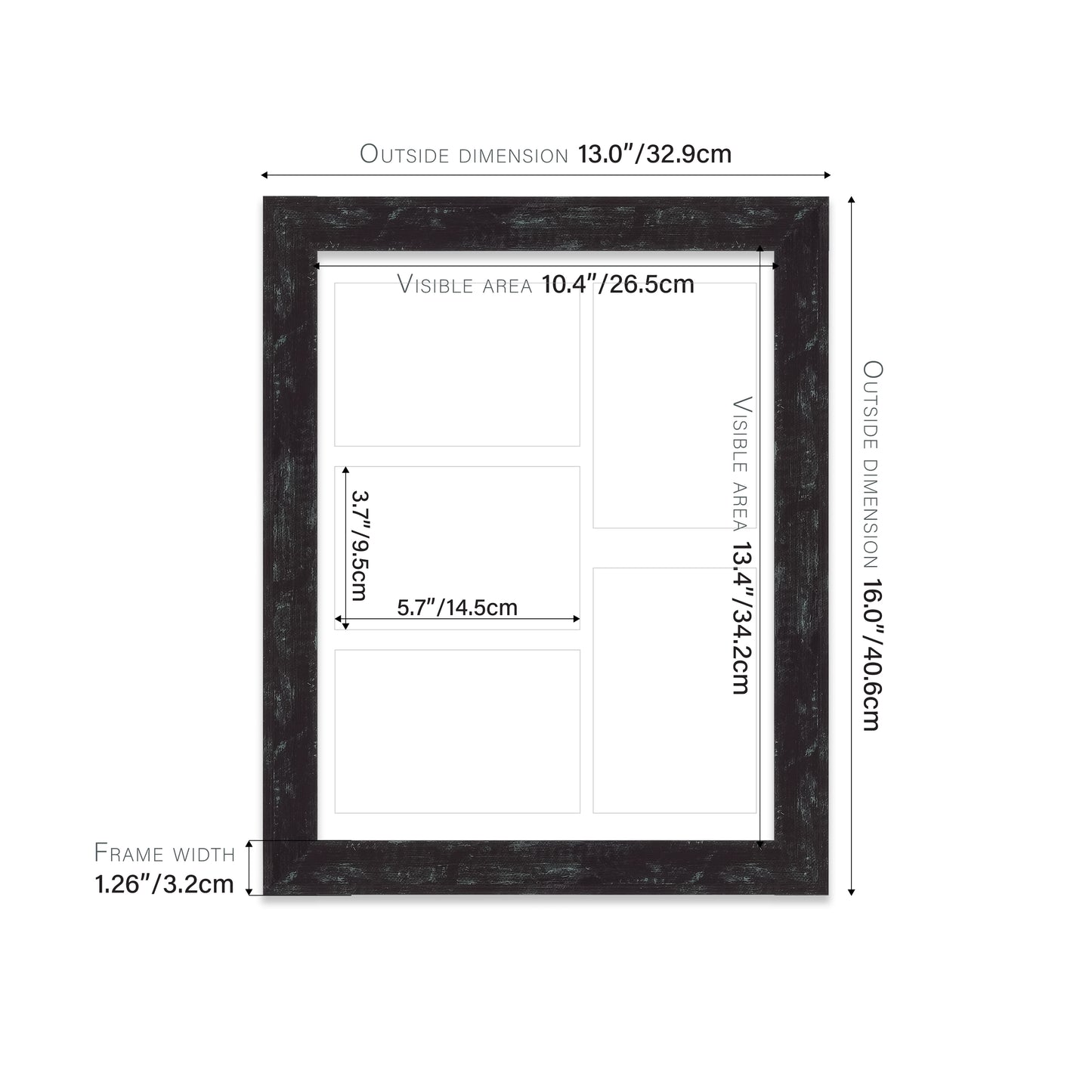 Distressed Black Picture Frame 32mm Edge