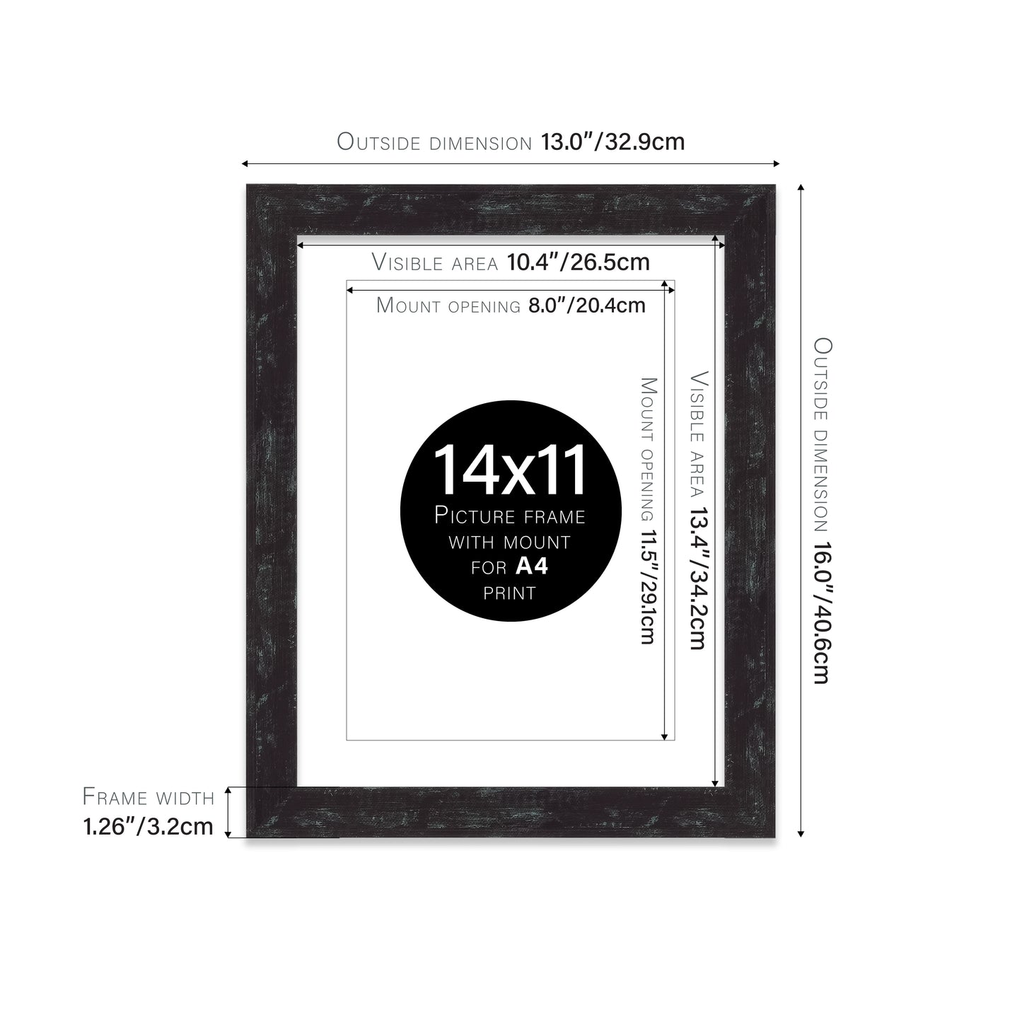 Distressed Black Picture Frame 32mm Edge