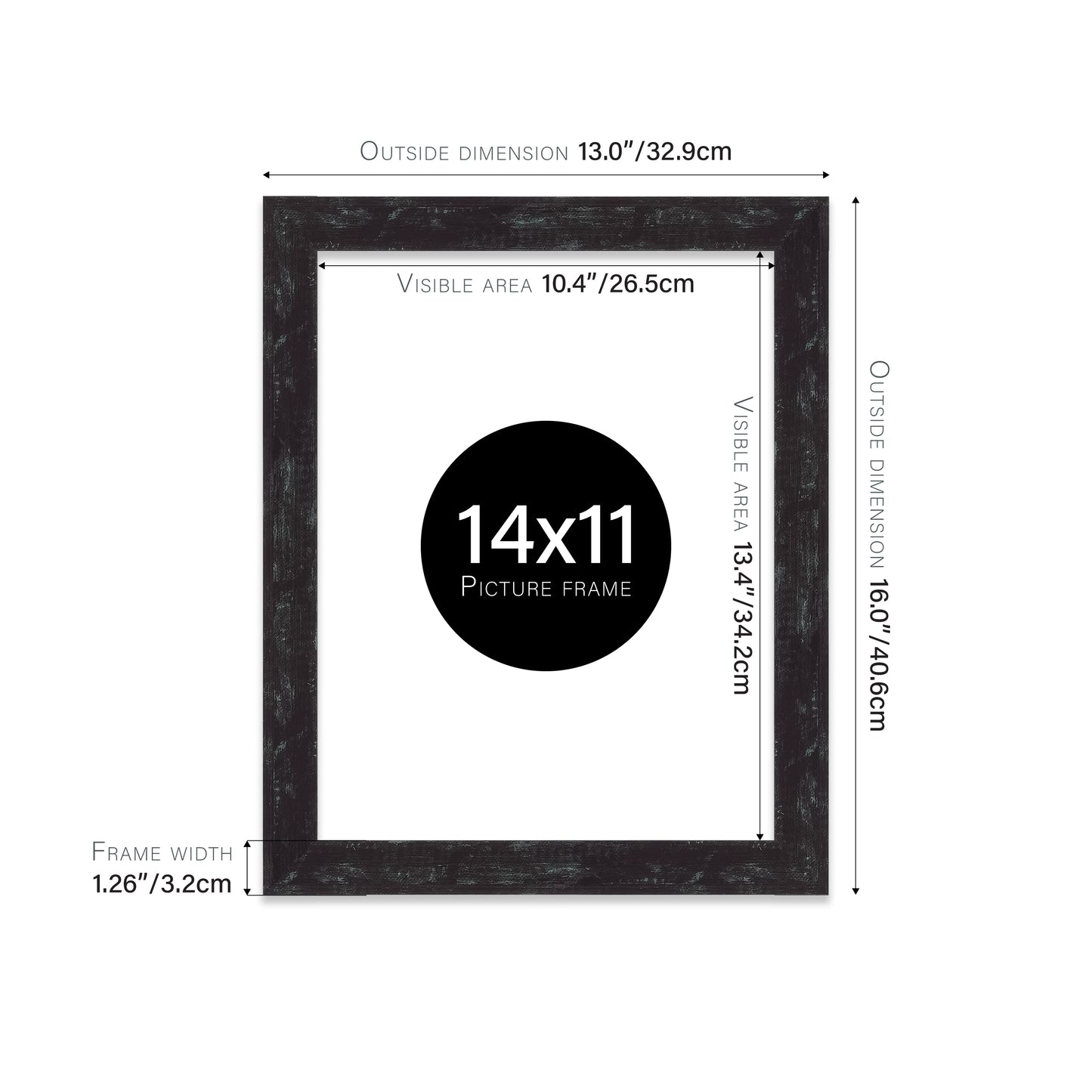 Distressed Black Picture Frame 32mm Edge