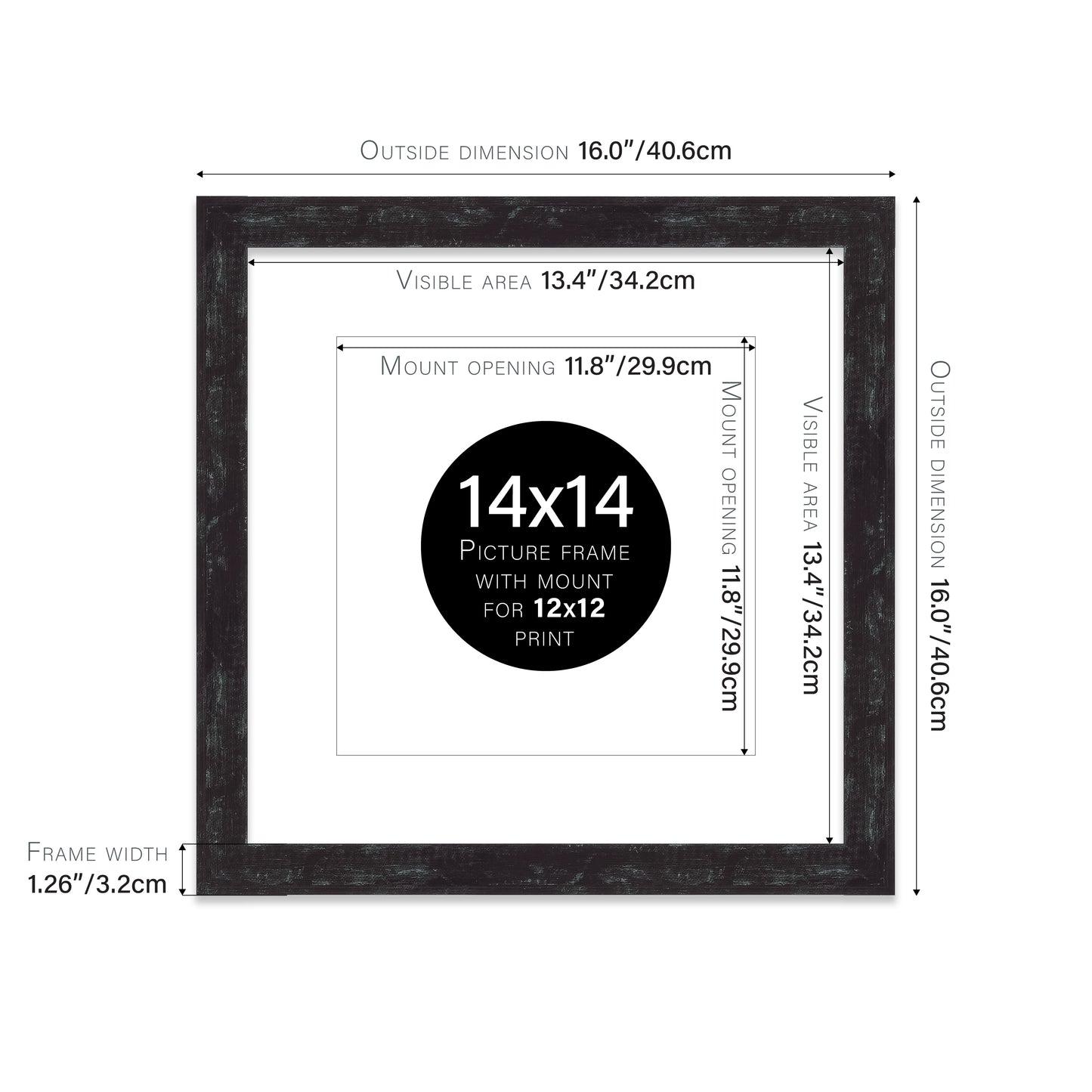 Distressed Black Picture Frame 32mm Edge