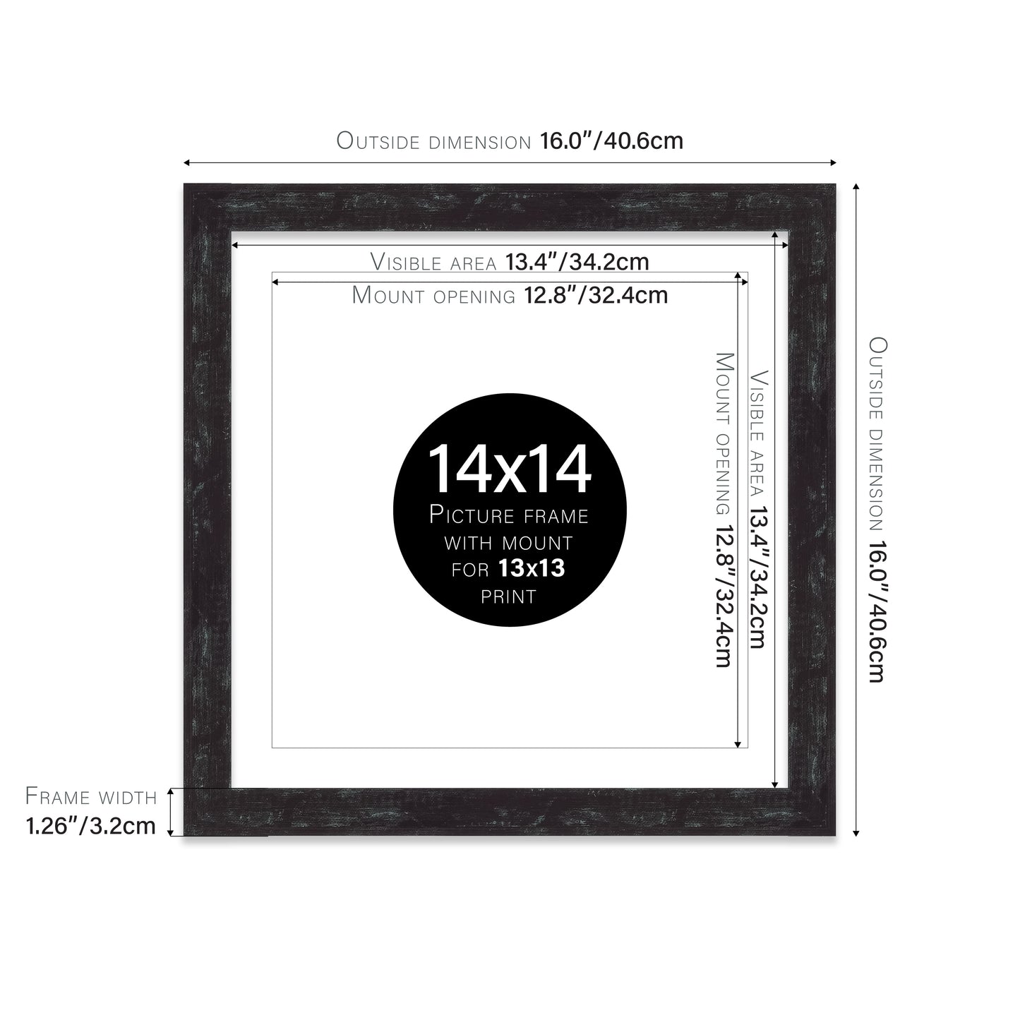 Distressed Black Picture Frame 32mm Edge