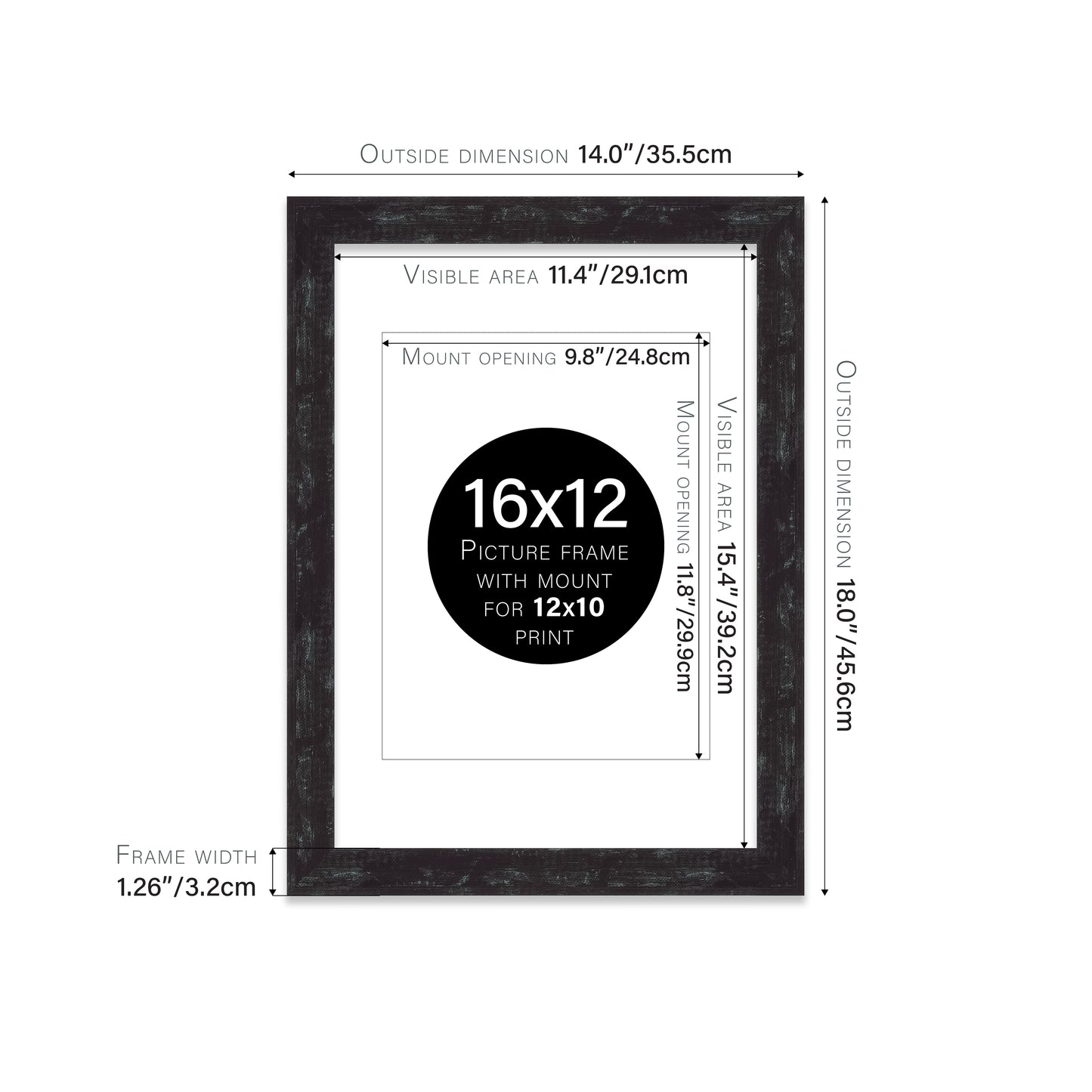 Distressed Black Picture Frame 32mm Edge