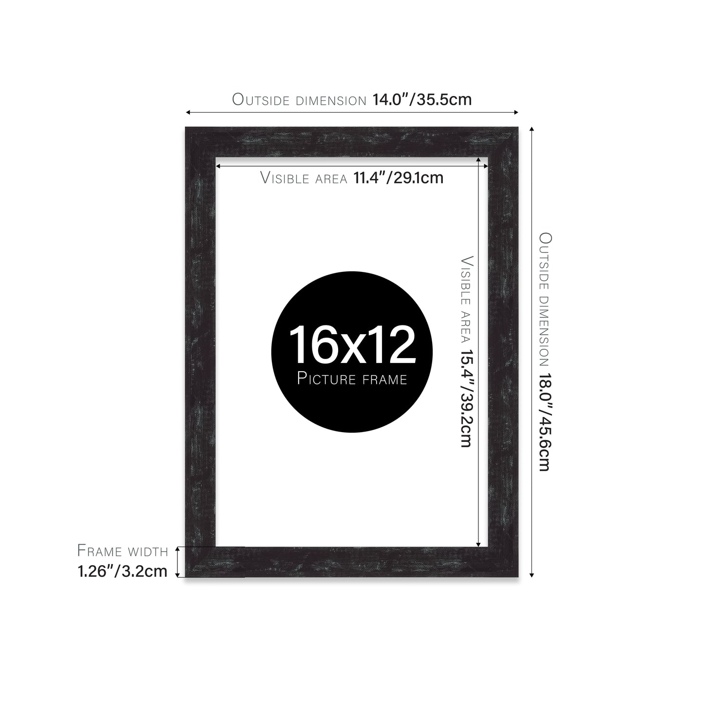 Distressed Black Picture Frame 32mm Edge