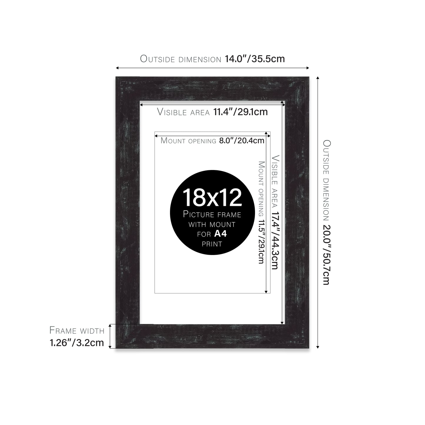 Distressed Black Picture Frame 32mm Edge