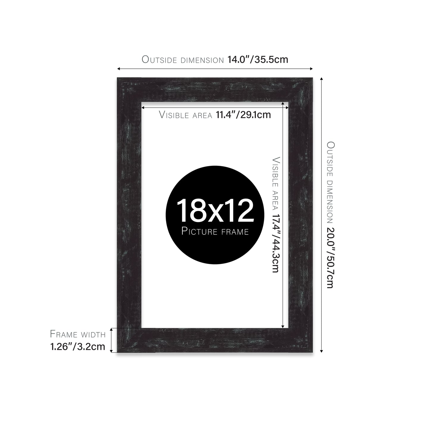 Distressed Black Picture Frame 32mm Edge