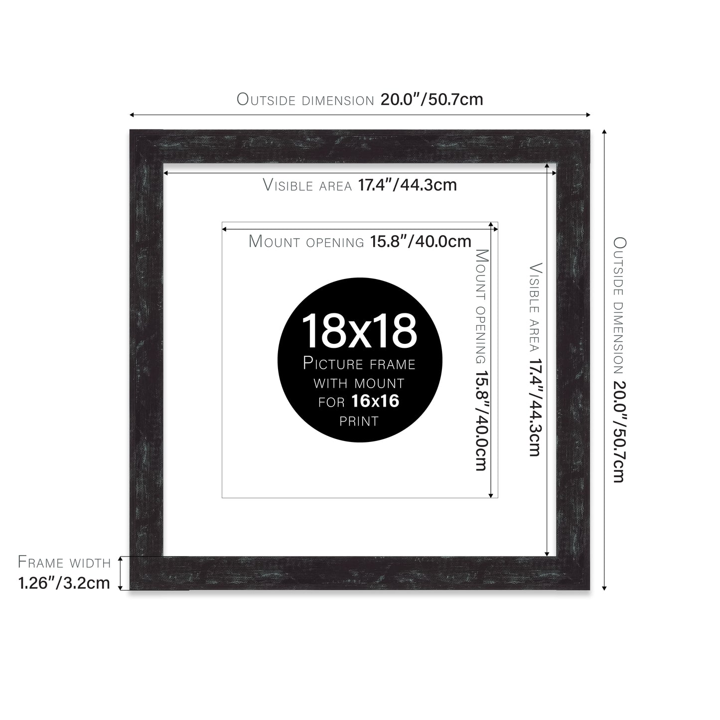 Distressed Black Picture Frame 32mm Edge