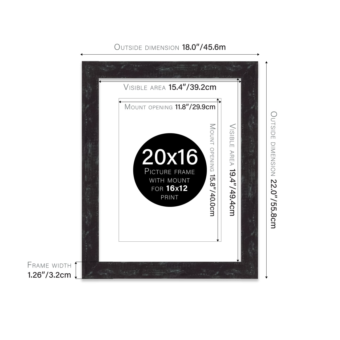 Distressed Black Picture Frame 32mm Edge