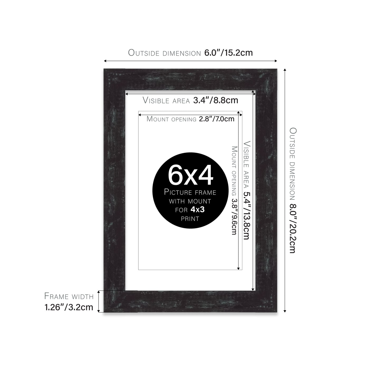 Distressed Black Picture Frame 32mm Edge