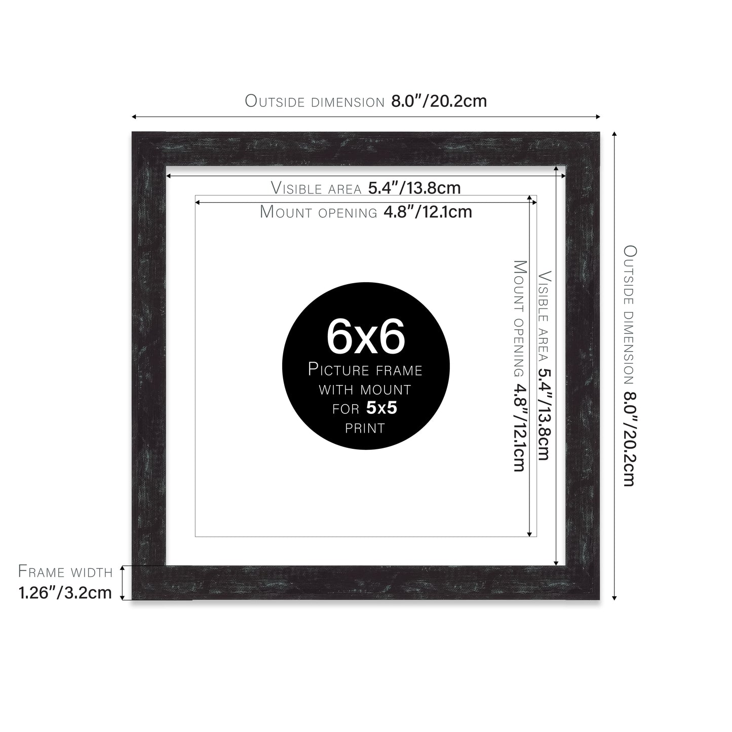 Distressed Black Picture Frame 32mm Edge