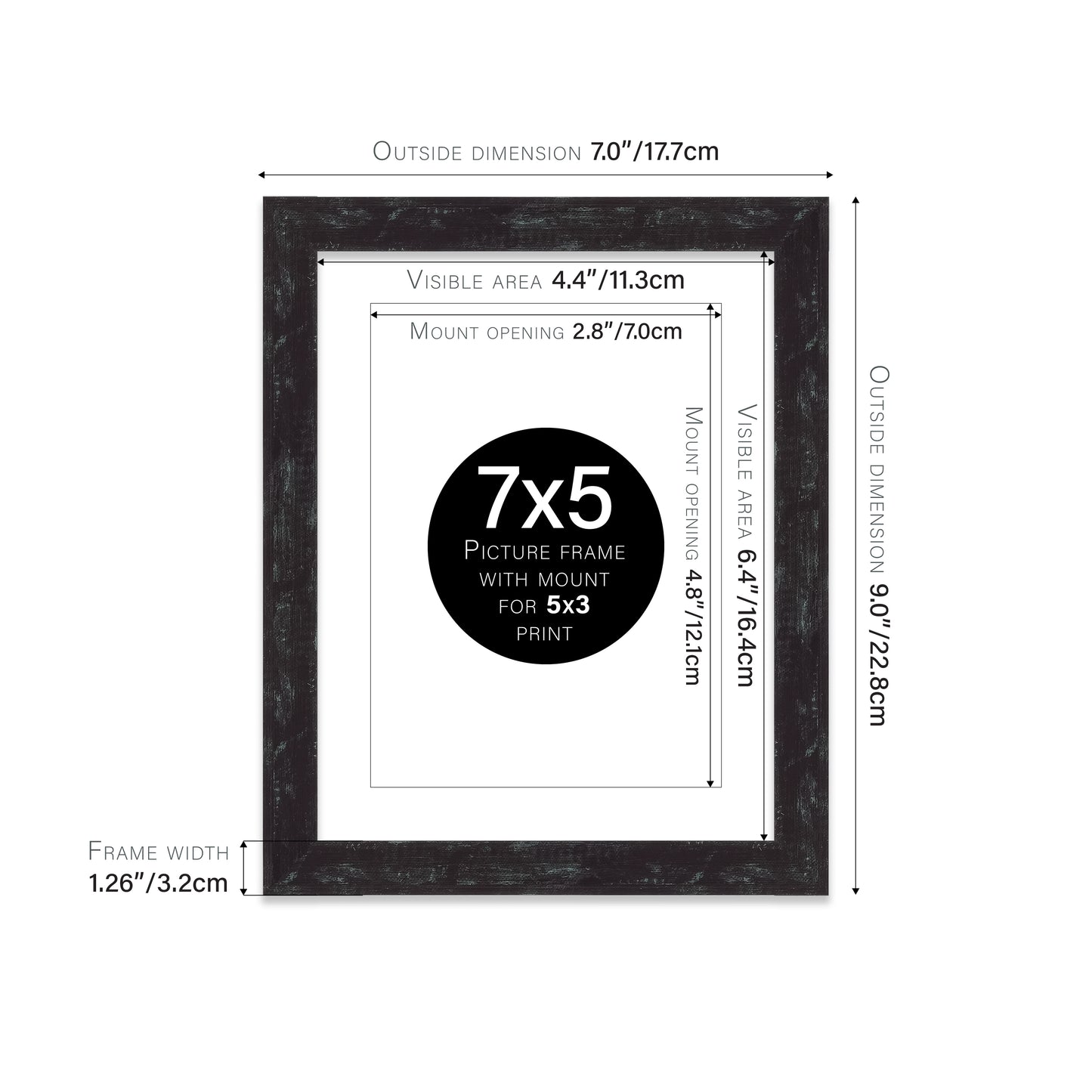Distressed Black Picture Frame 32mm Edge