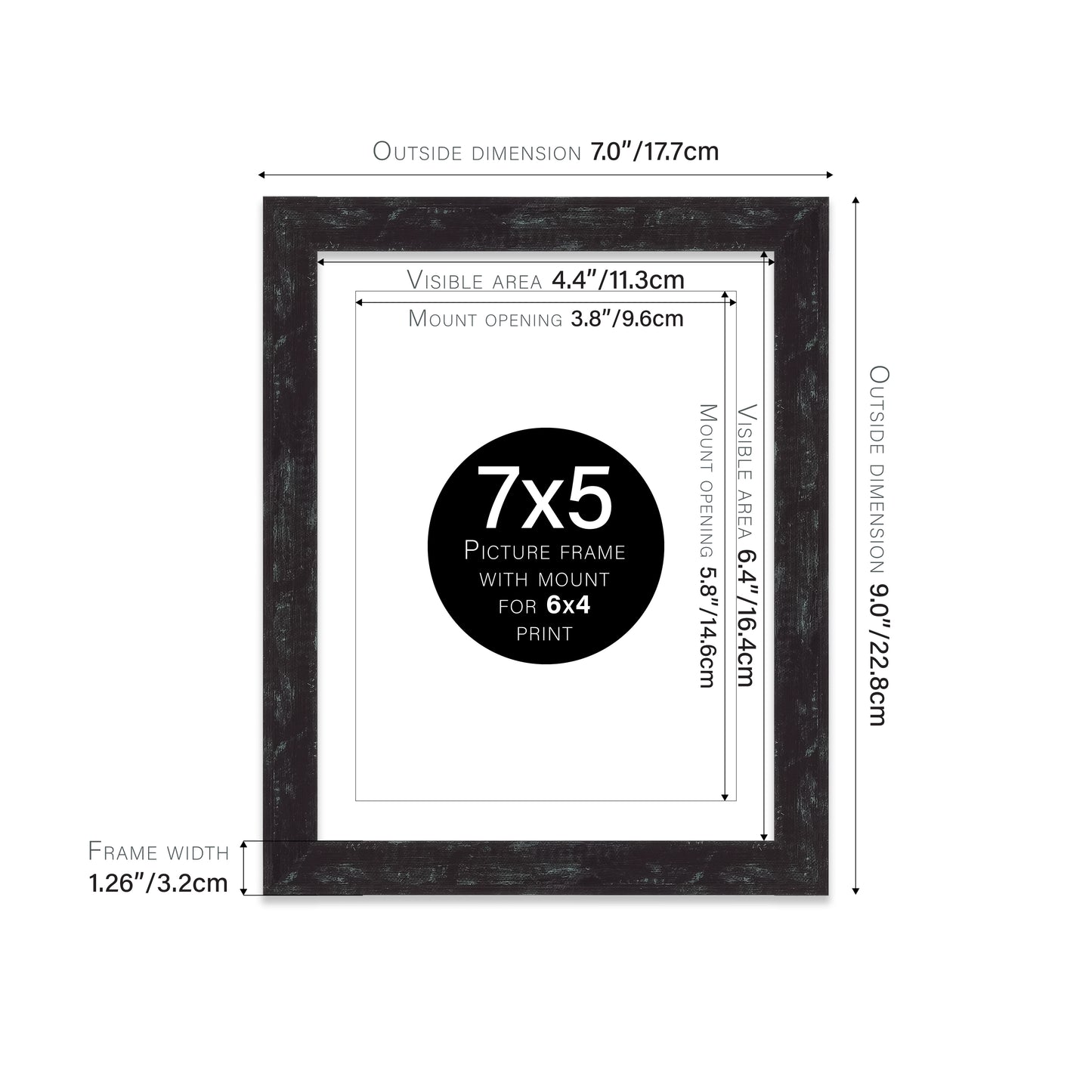 Distressed Black Picture Frame 32mm Edge