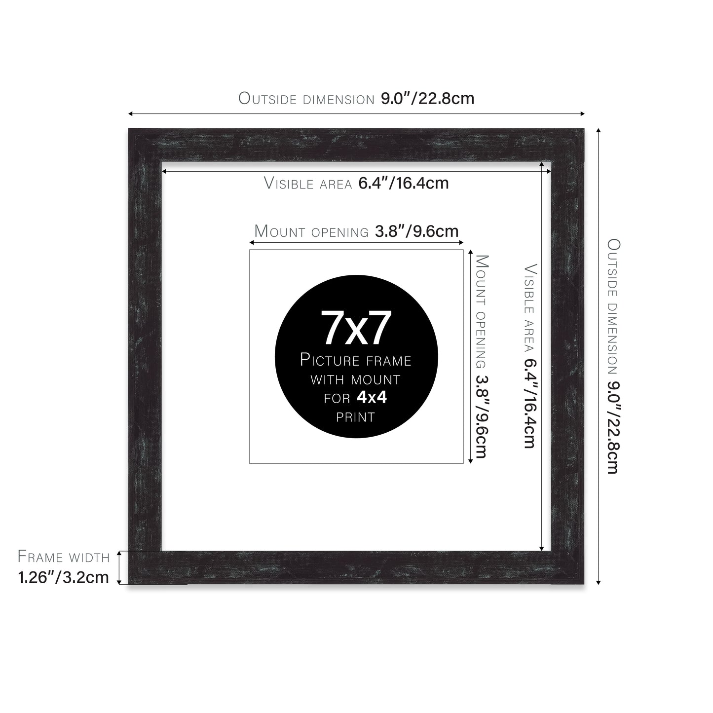 Distressed Black Picture Frame 32mm Edge