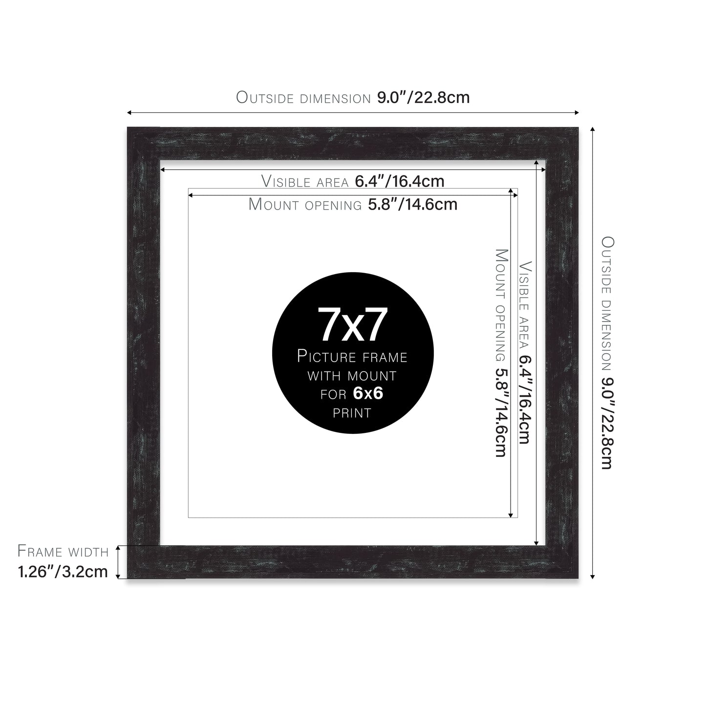 Distressed Black Picture Frame 32mm Edge