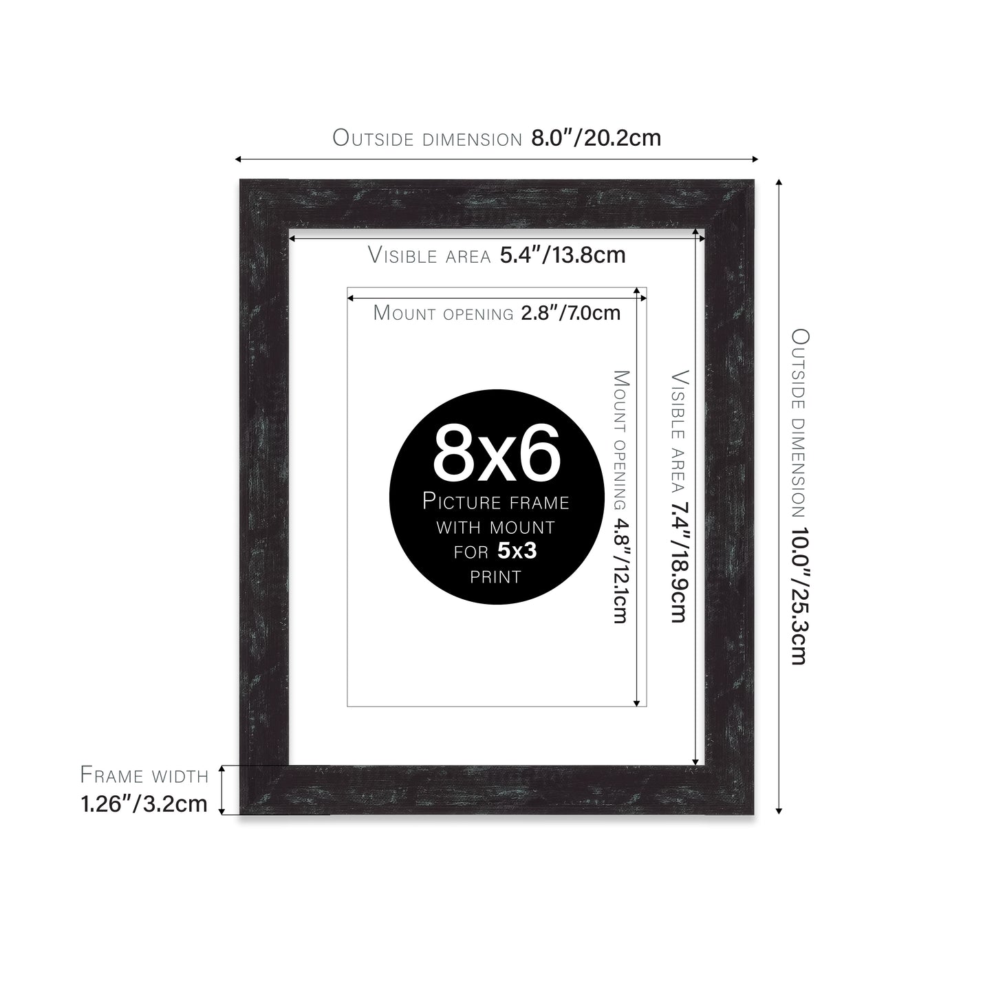 Distressed Black Picture Frame 32mm Edge