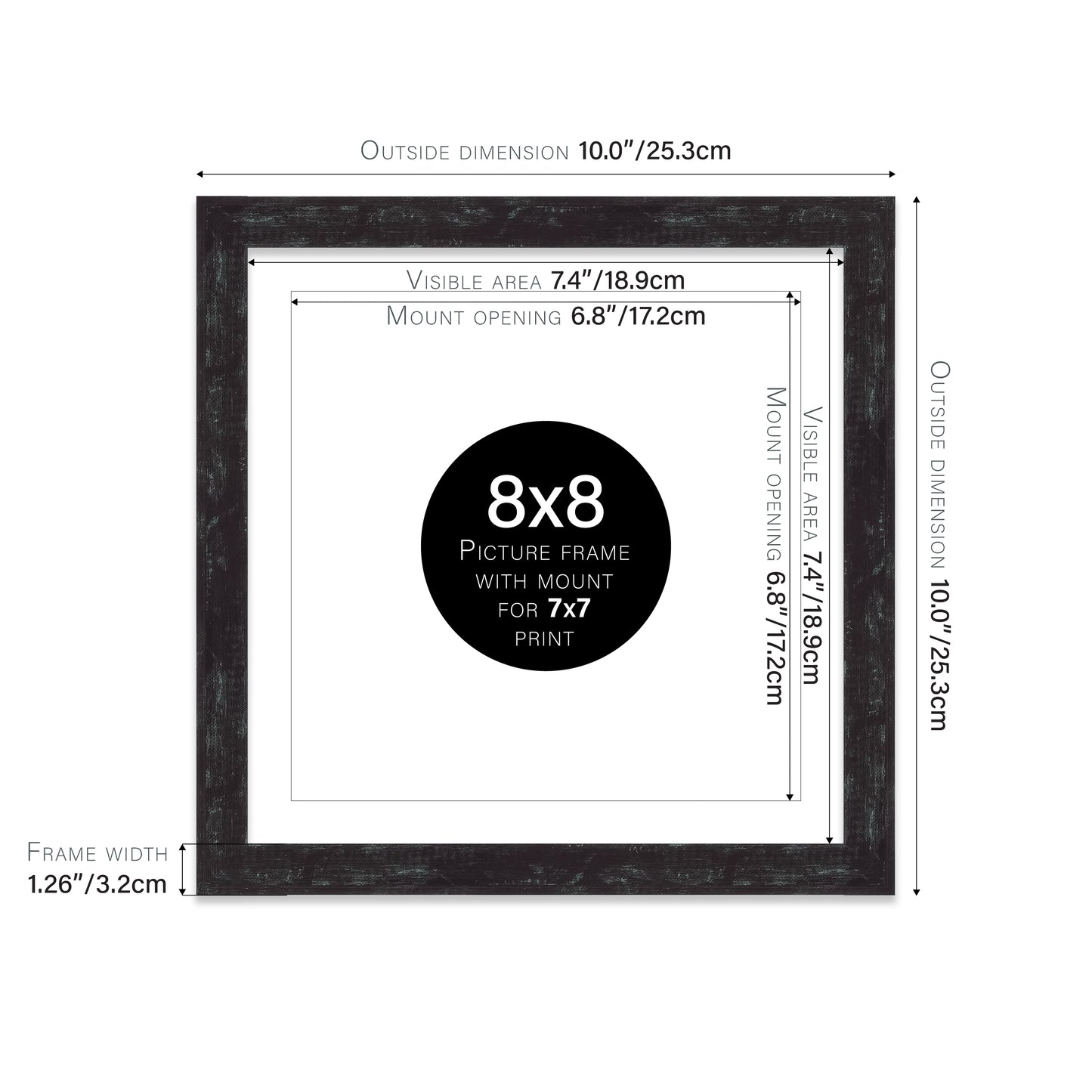 Distressed Black Picture Frame 32mm Edge