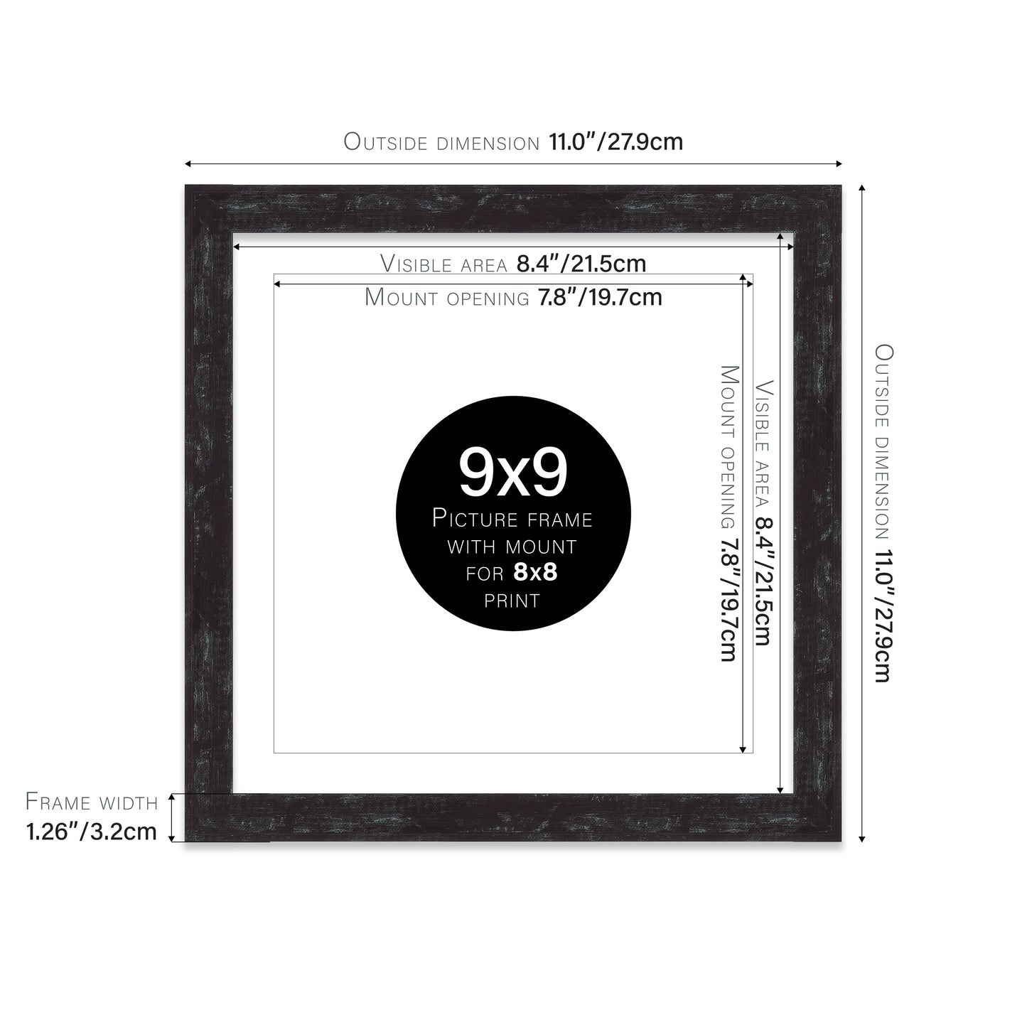Distressed Black Picture Frame 32mm Edge