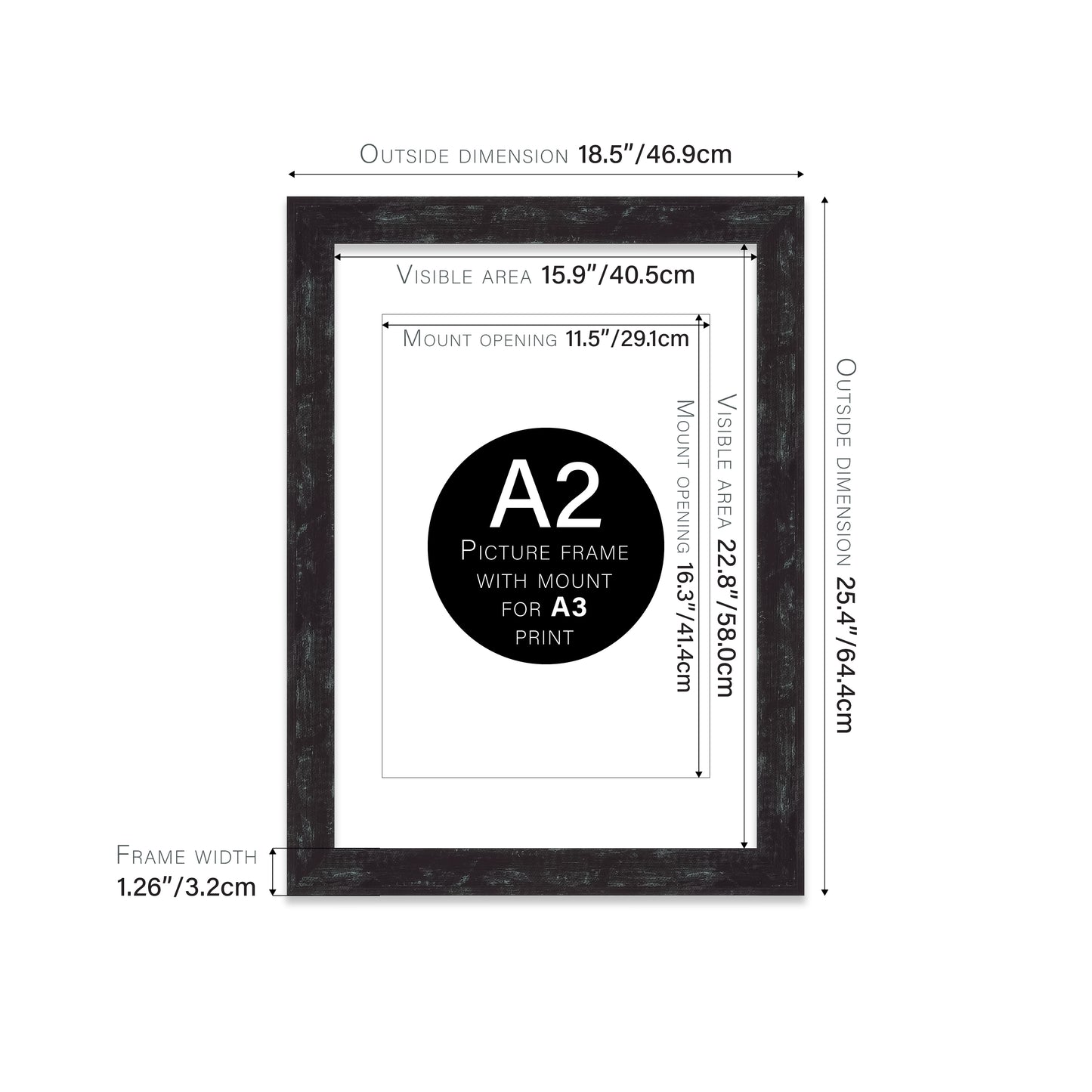 Distressed Black Picture Frame 32mm Edge