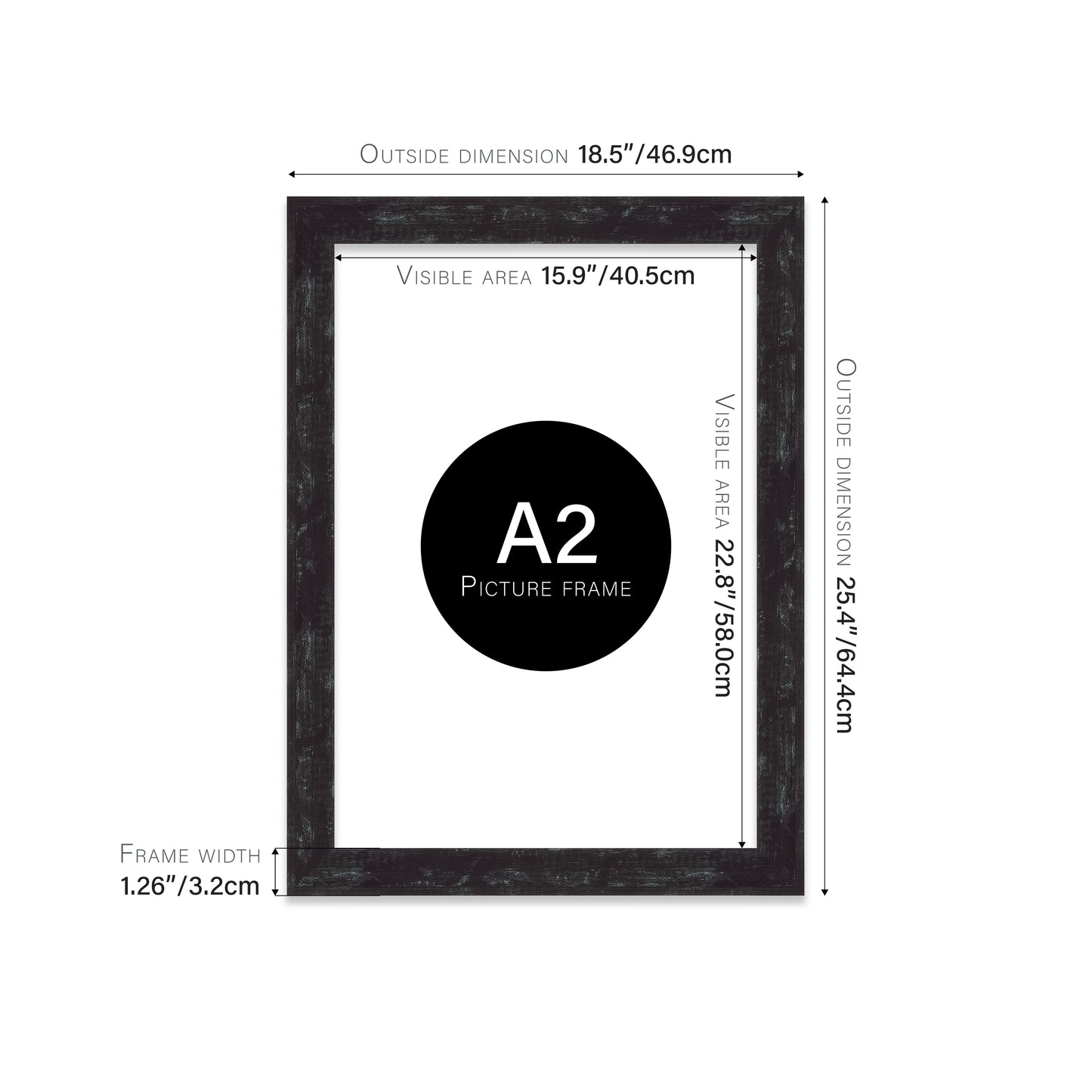 Distressed Black Picture Frame 32mm Edge