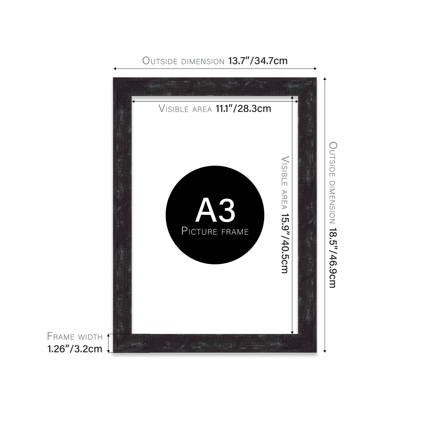 Distressed Black Picture Frame 32mm Edge