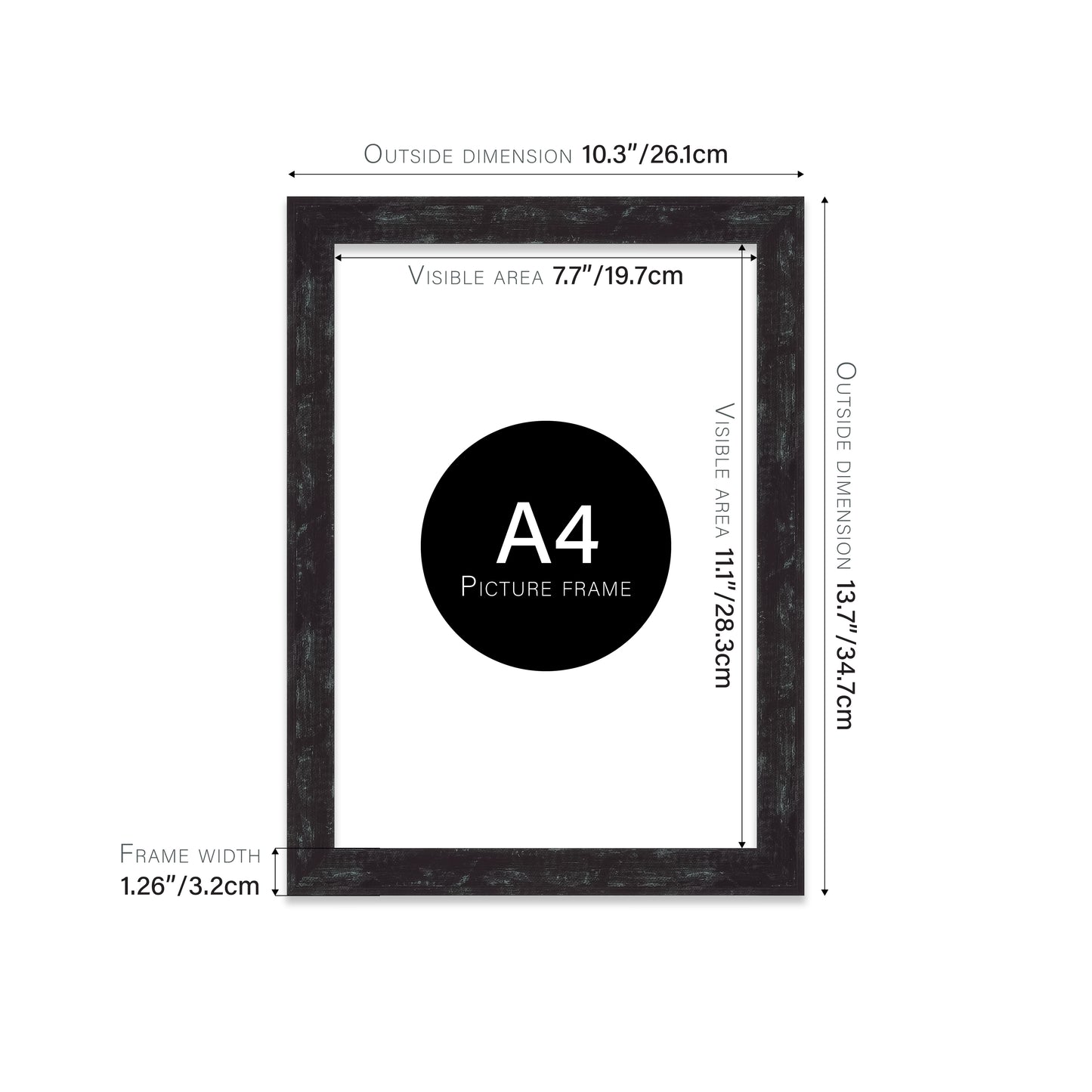 Distressed Black Picture Frame 32mm Edge