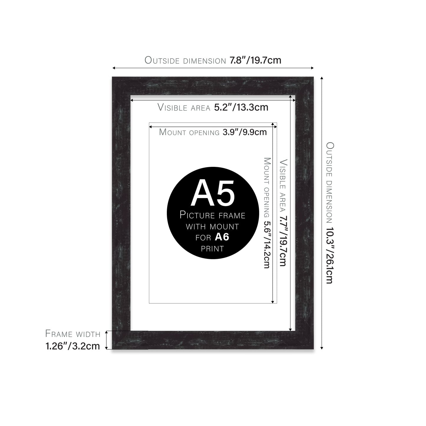 Distressed Black Picture Frame 32mm Edge