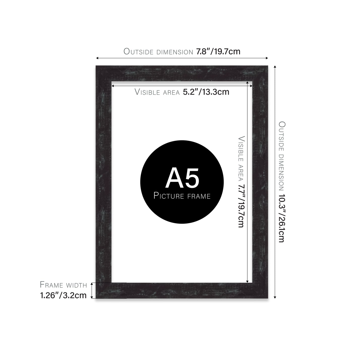 Distressed Black Picture Frame 32mm Edge