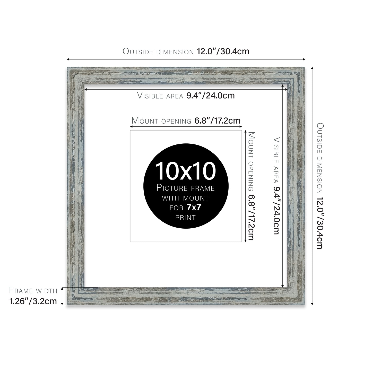 Distressed Blue Picture Frame 32mm Edge