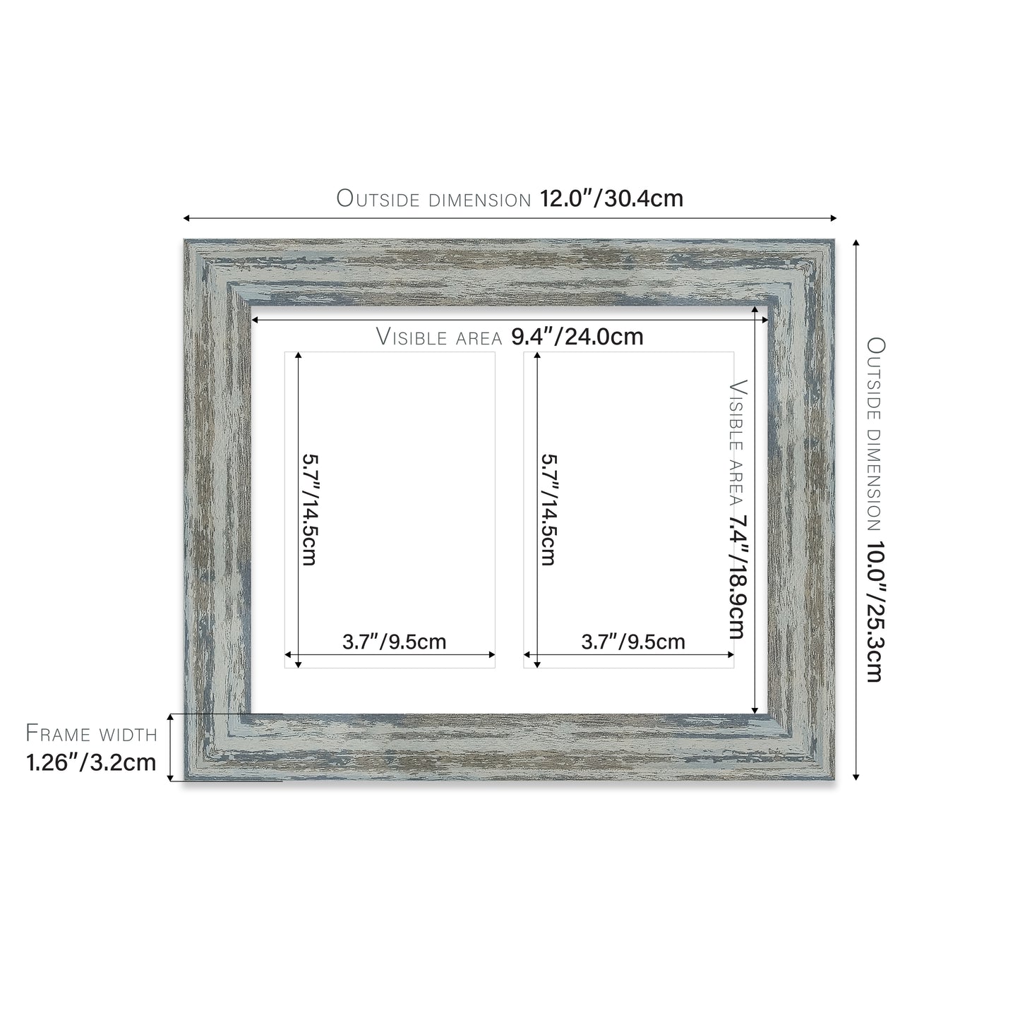 Distressed Blue Picture Frame 32mm Edge