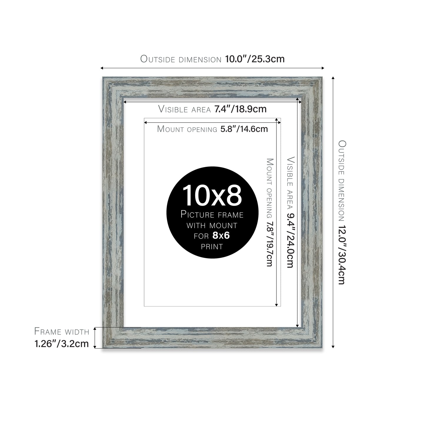 Distressed Blue Picture Frame 32mm Edge