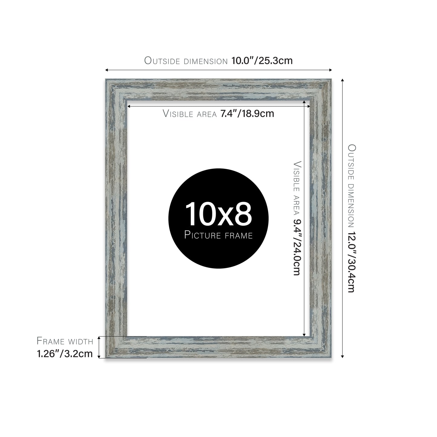 Distressed Blue Picture Frame 32mm Edge