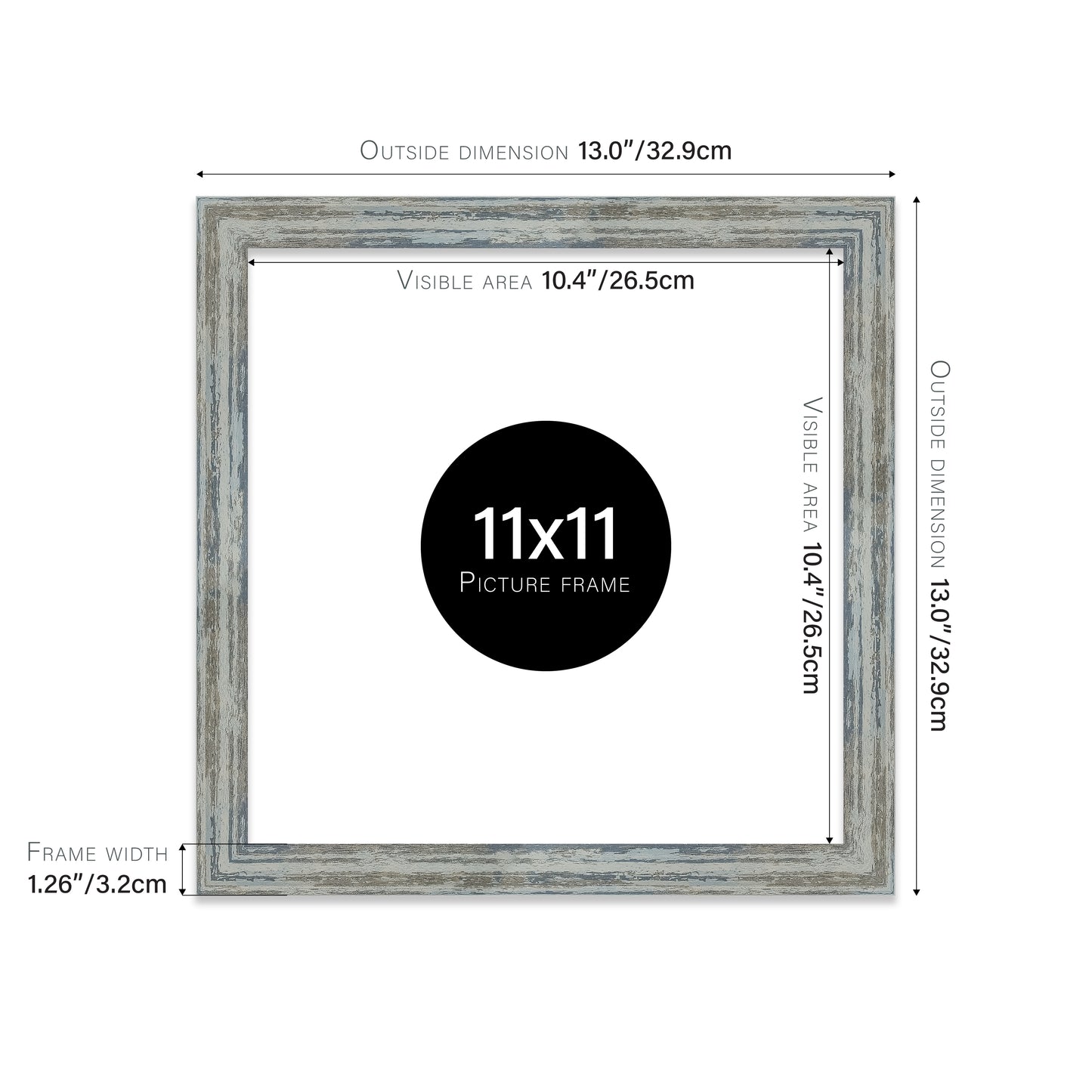 Distressed Blue Picture Frame 32mm Edge