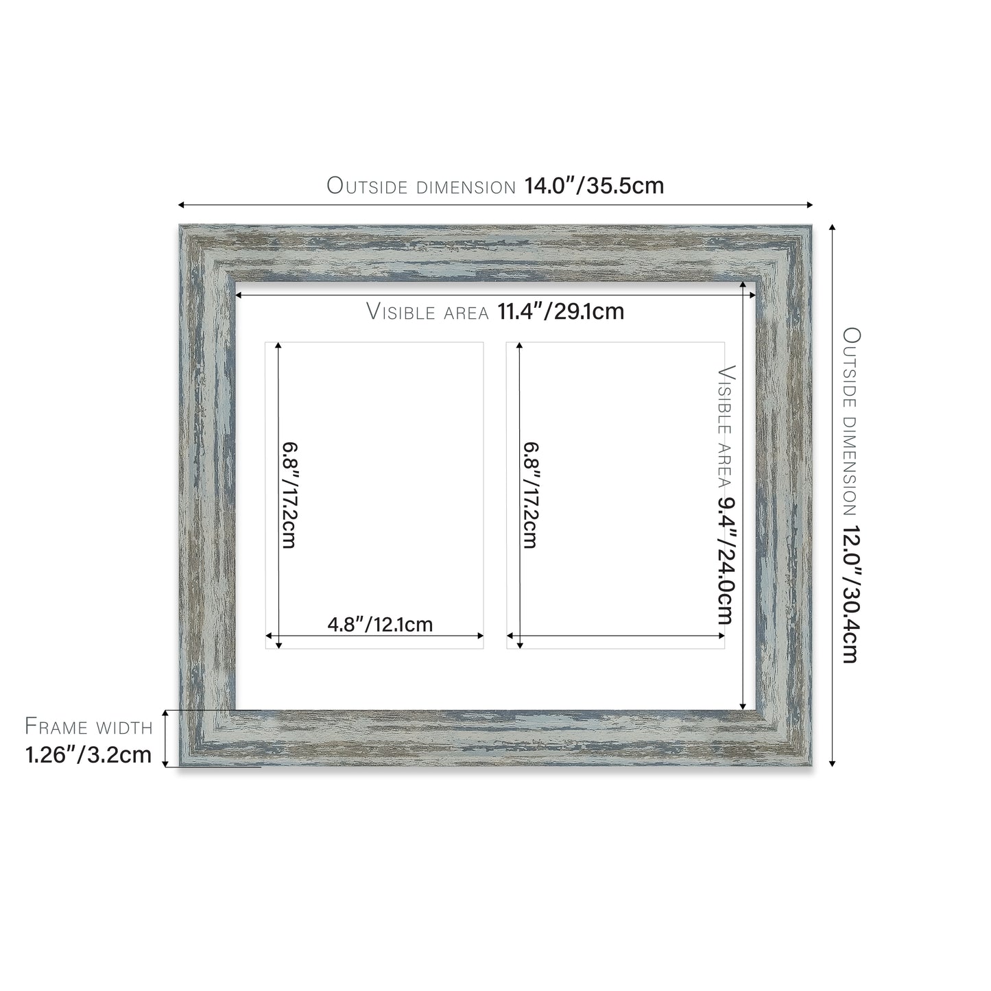 Distressed Blue Picture Frame 32mm Edge