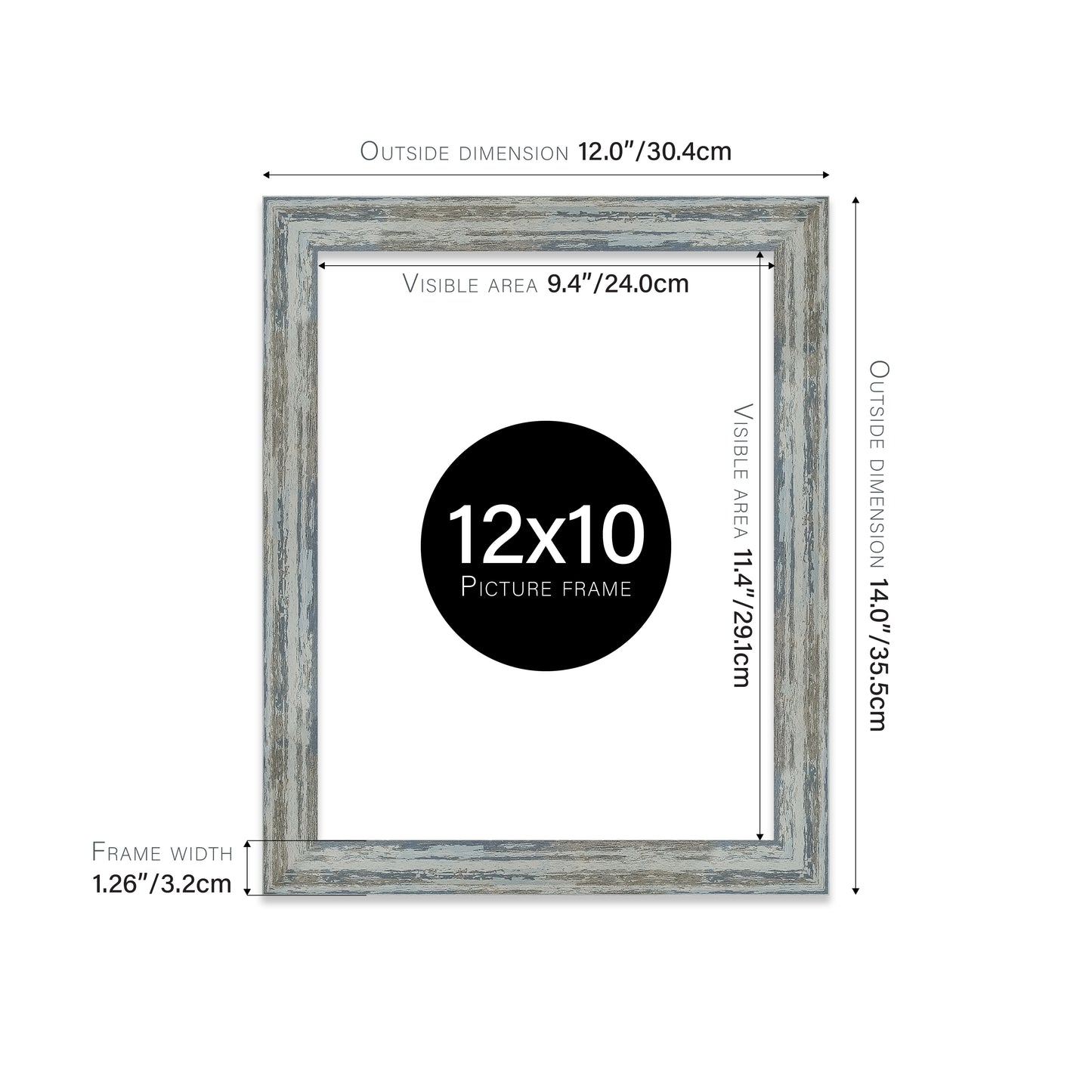 Distressed Blue Picture Frame 32mm Edge