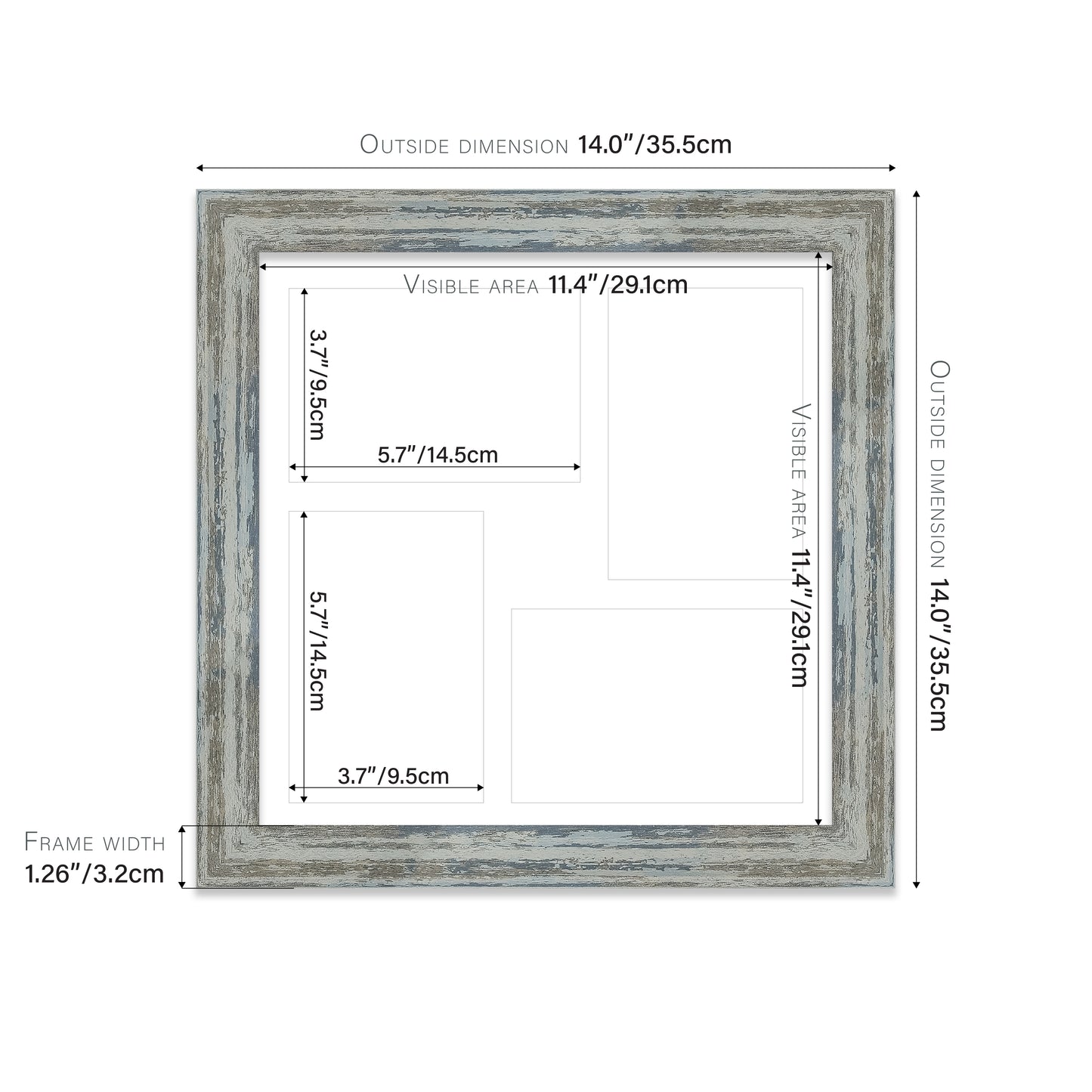 Distressed Blue Picture Frame 32mm Edge