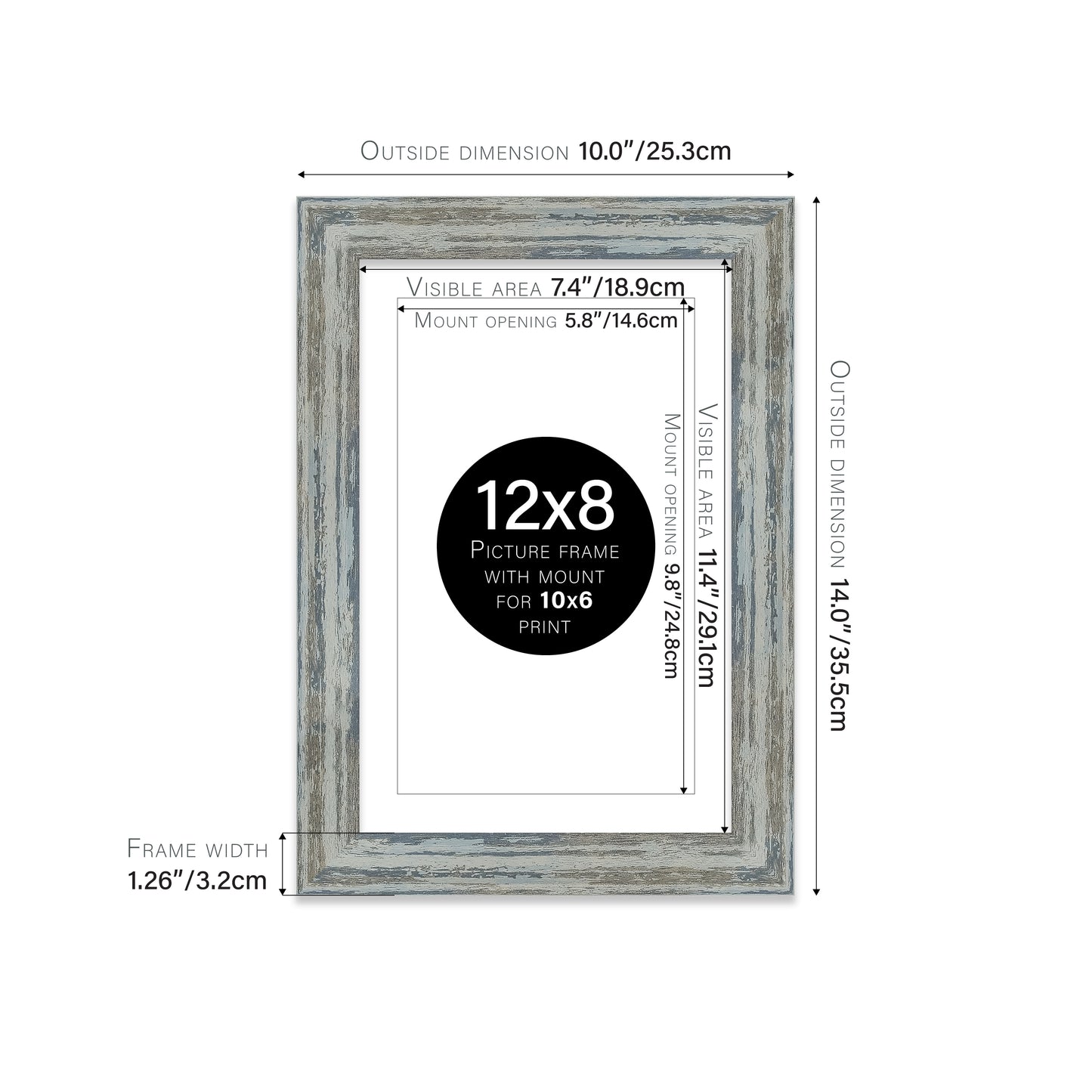 Distressed Blue Picture Frame 32mm Edge