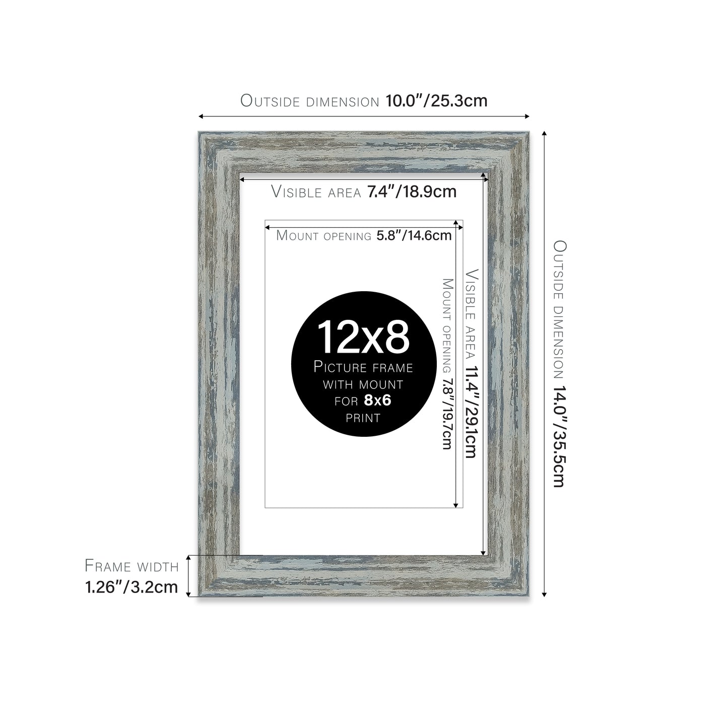 Distressed Blue Picture Frame 32mm Edge