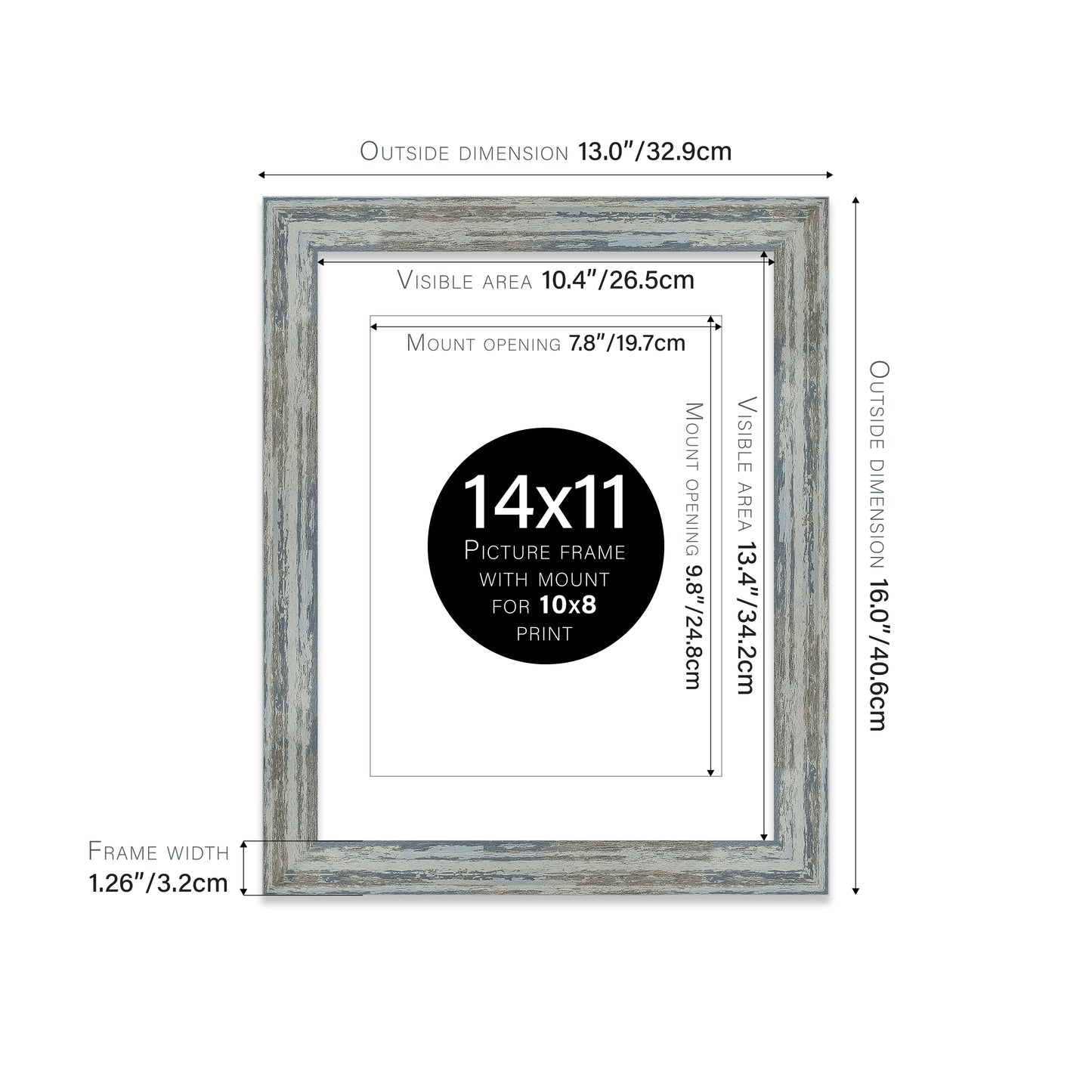 Distressed Blue Picture Frame 32mm Edge