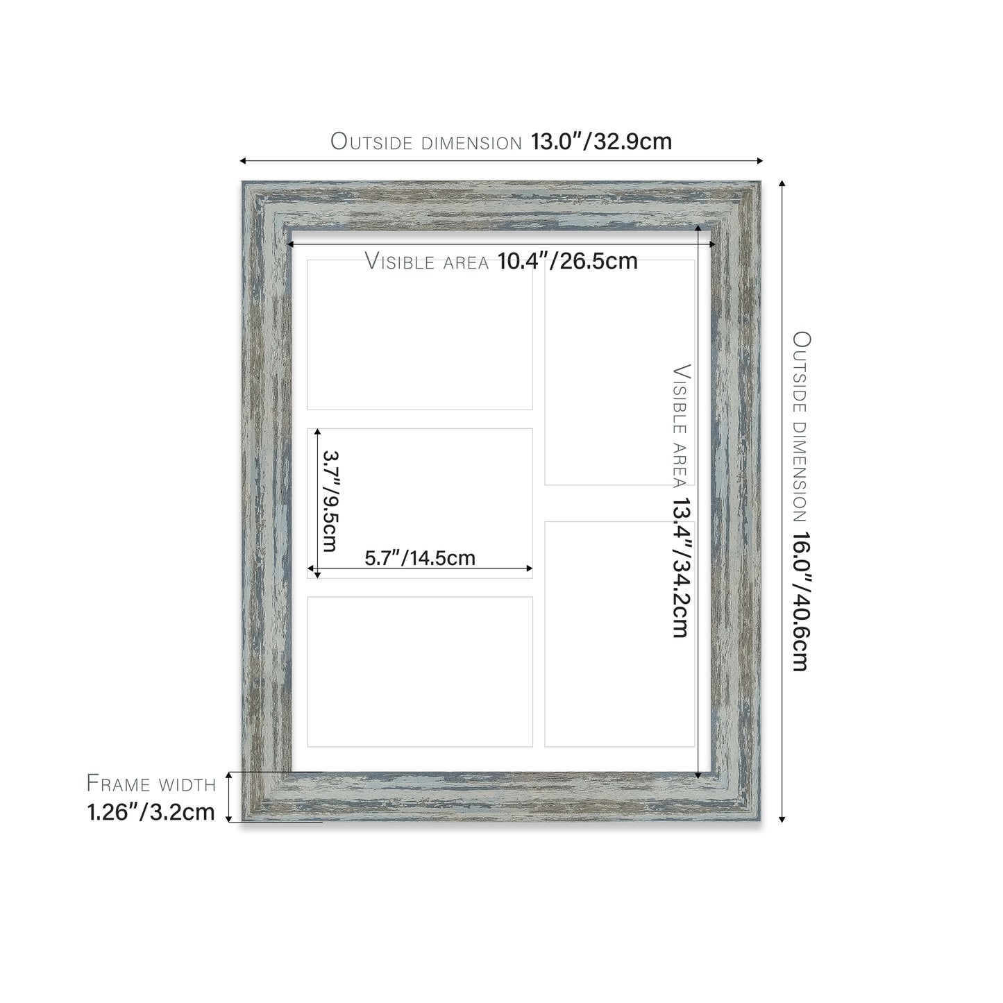 Distressed Blue Picture Frame 32mm Edge