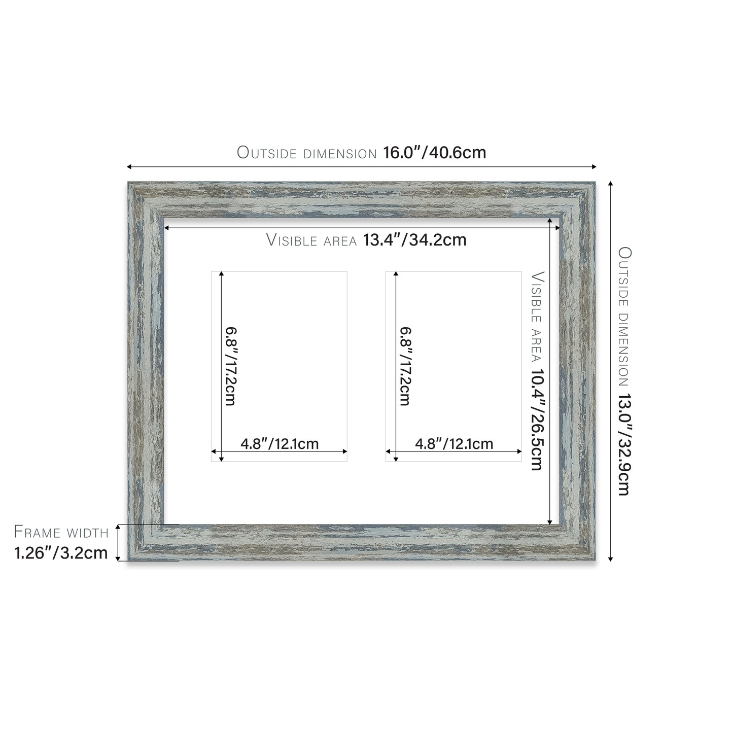Distressed Blue Picture Frame 32mm Edge