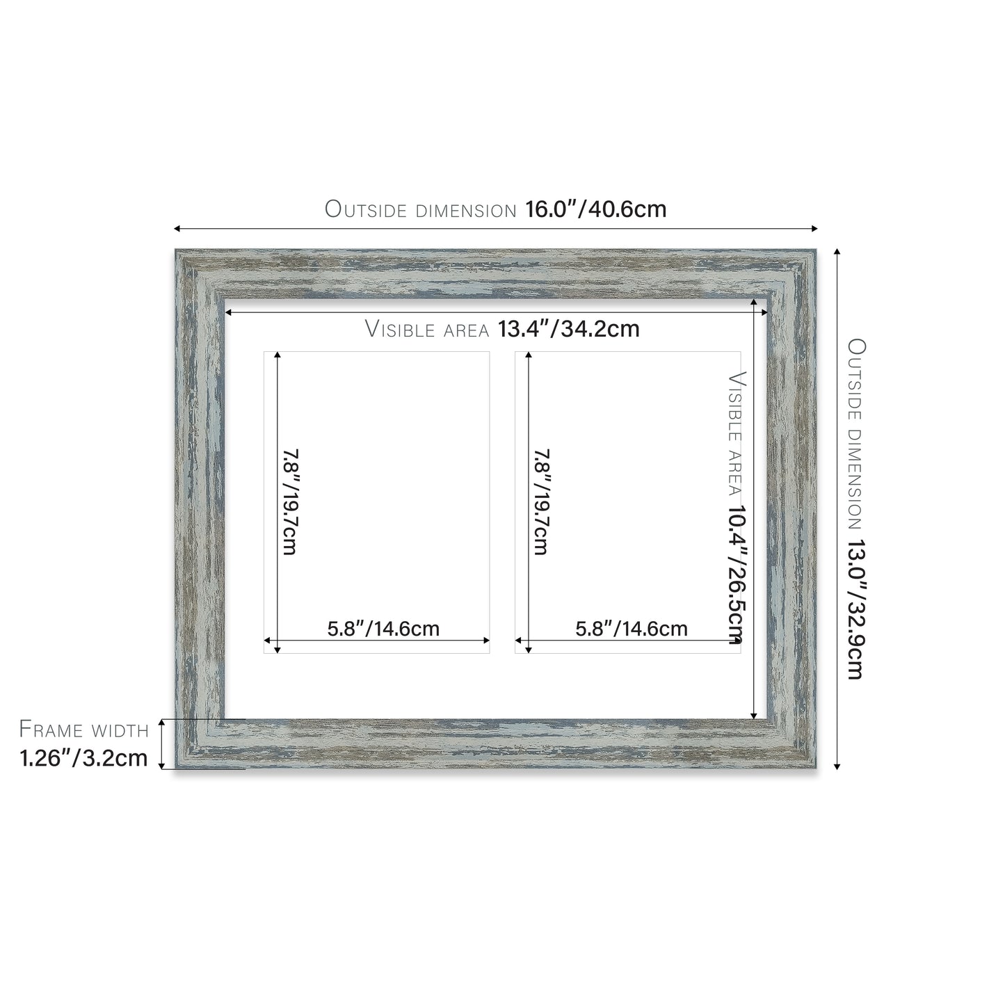 Distressed Blue Picture Frame 32mm Edge