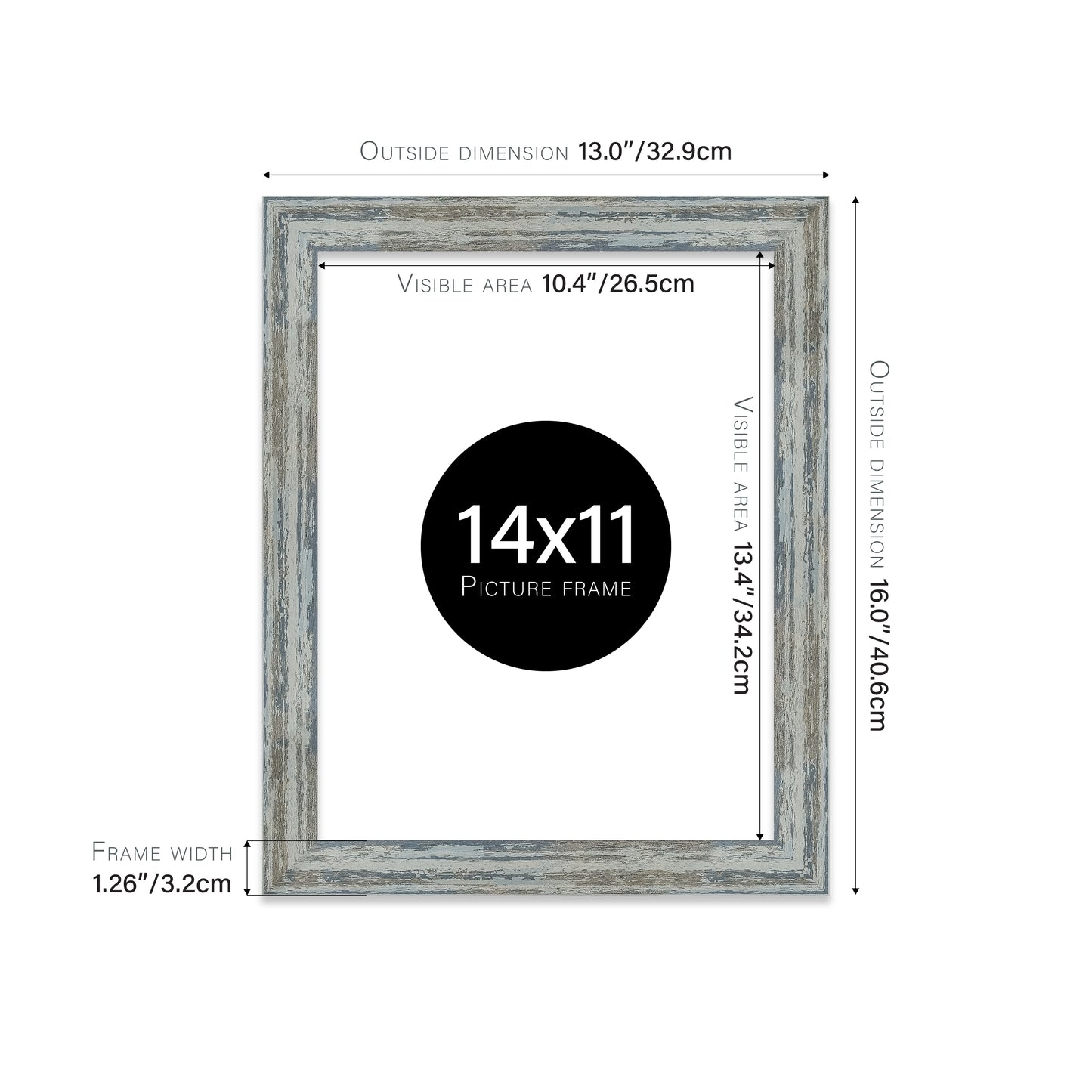 Distressed Blue Picture Frame 32mm Edge