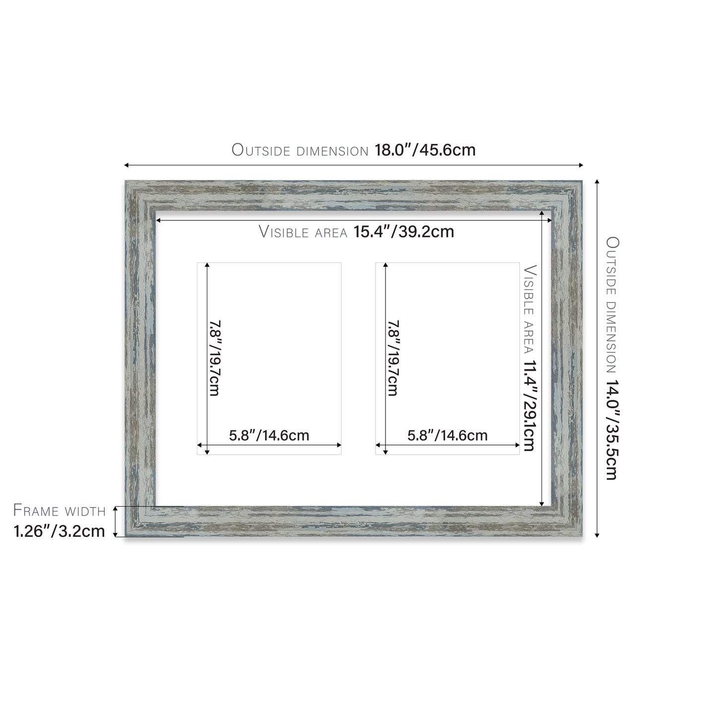 Distressed Blue Picture Frame 32mm Edge