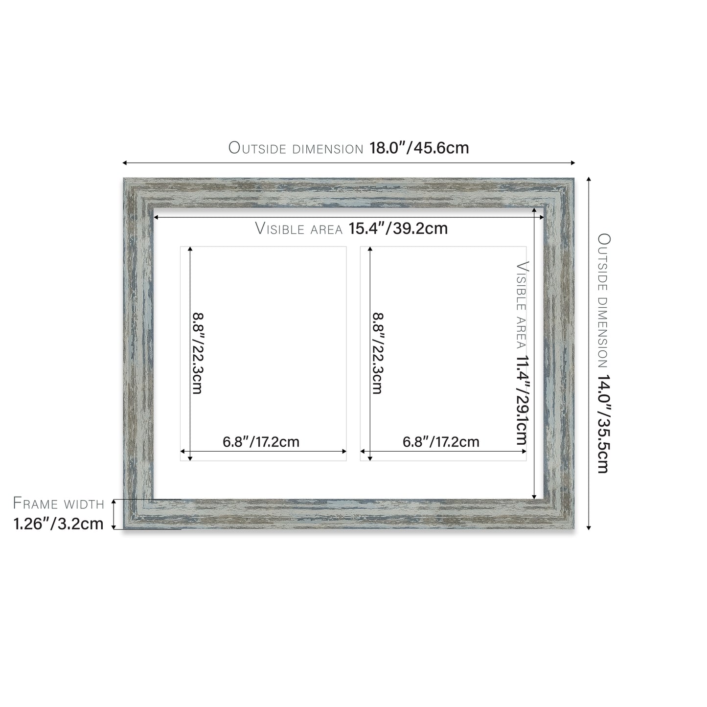 Distressed Blue Picture Frame 32mm Edge