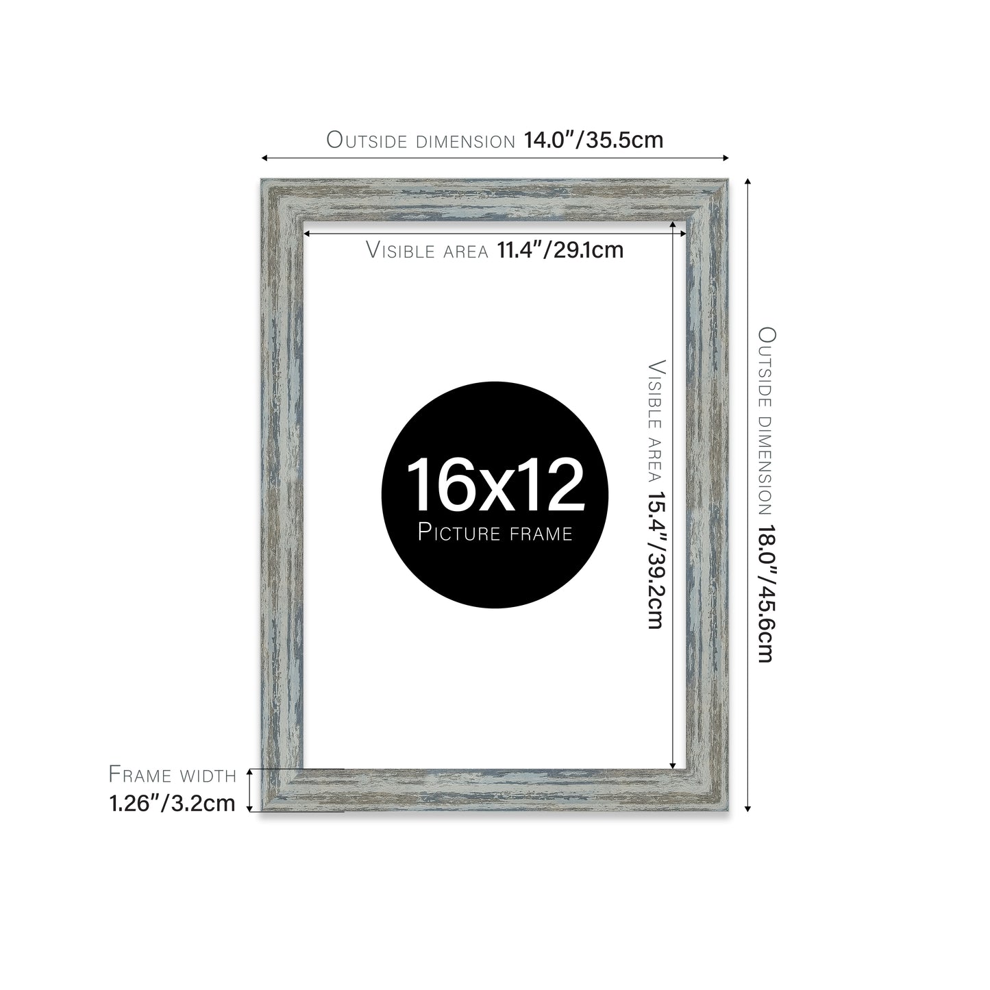 Distressed Blue Picture Frame 32mm Edge