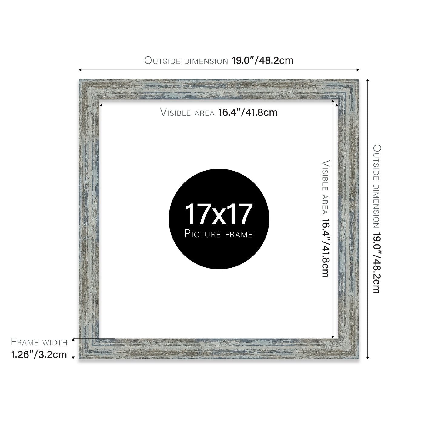 Distressed Blue Picture Frame 32mm Edge