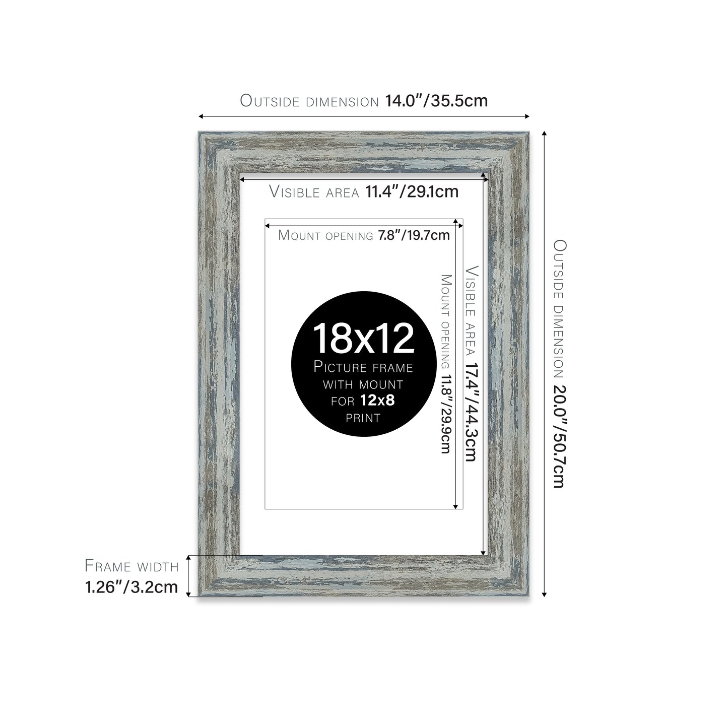 Distressed Blue Picture Frame 32mm Edge