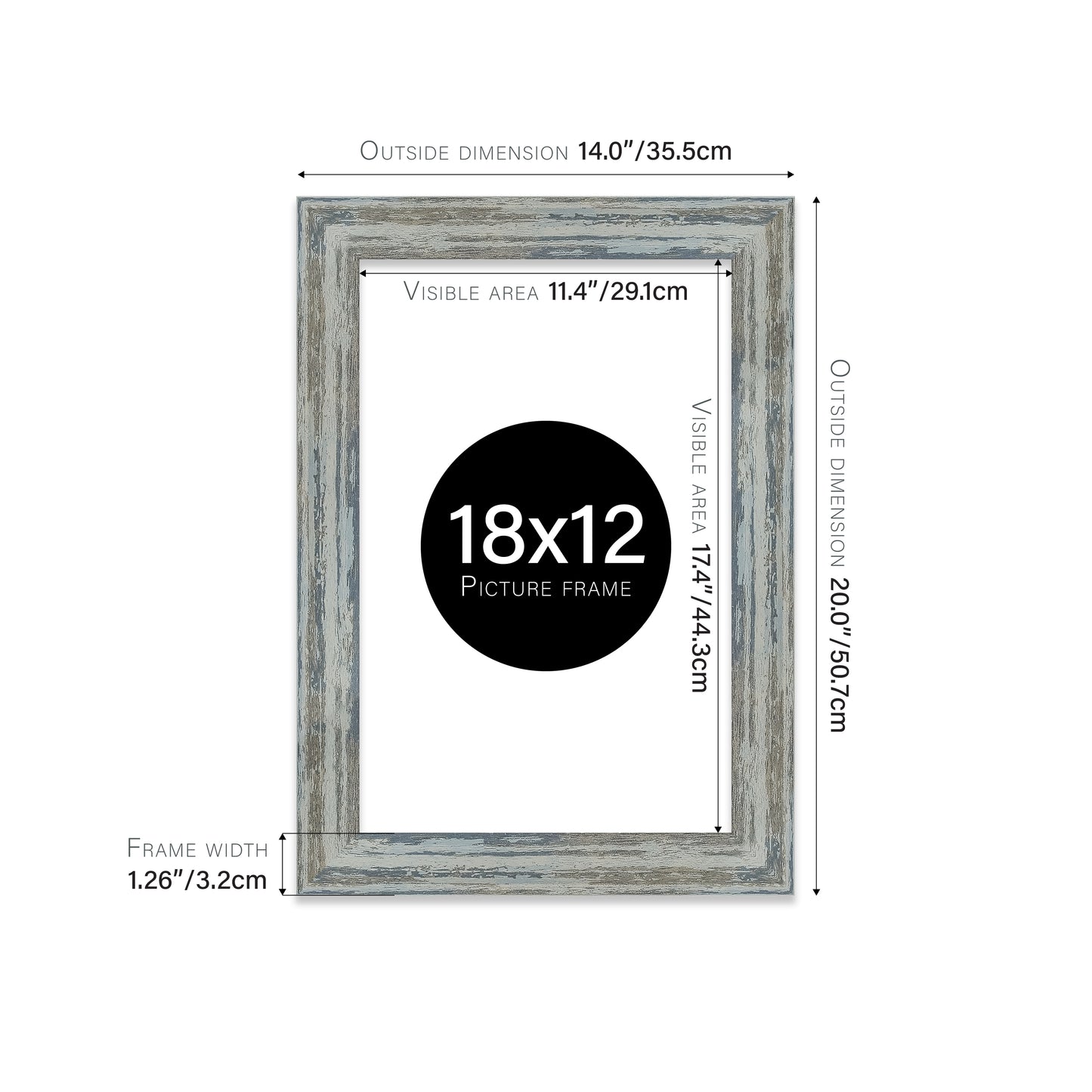 Distressed Blue Picture Frame 32mm Edge